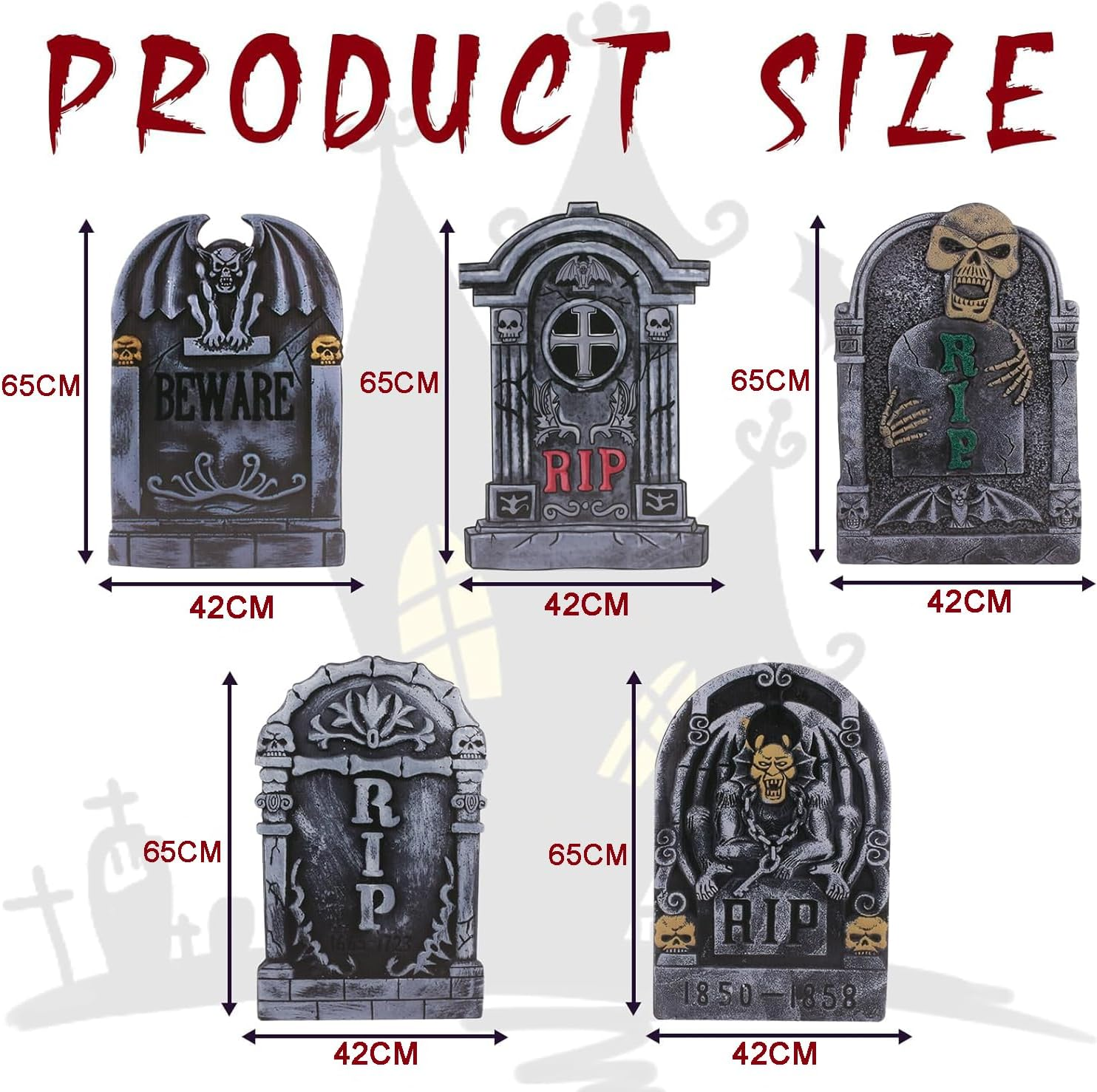 5 Pack Halloween Decorations, Halloween Tombstones Outdoor Decorations for Graves Decorations with 12 Metal Stakes Realistic Scary Skeleton RIP Gravestones, Halloween Yard Waterproof Lawn Decor image number 2