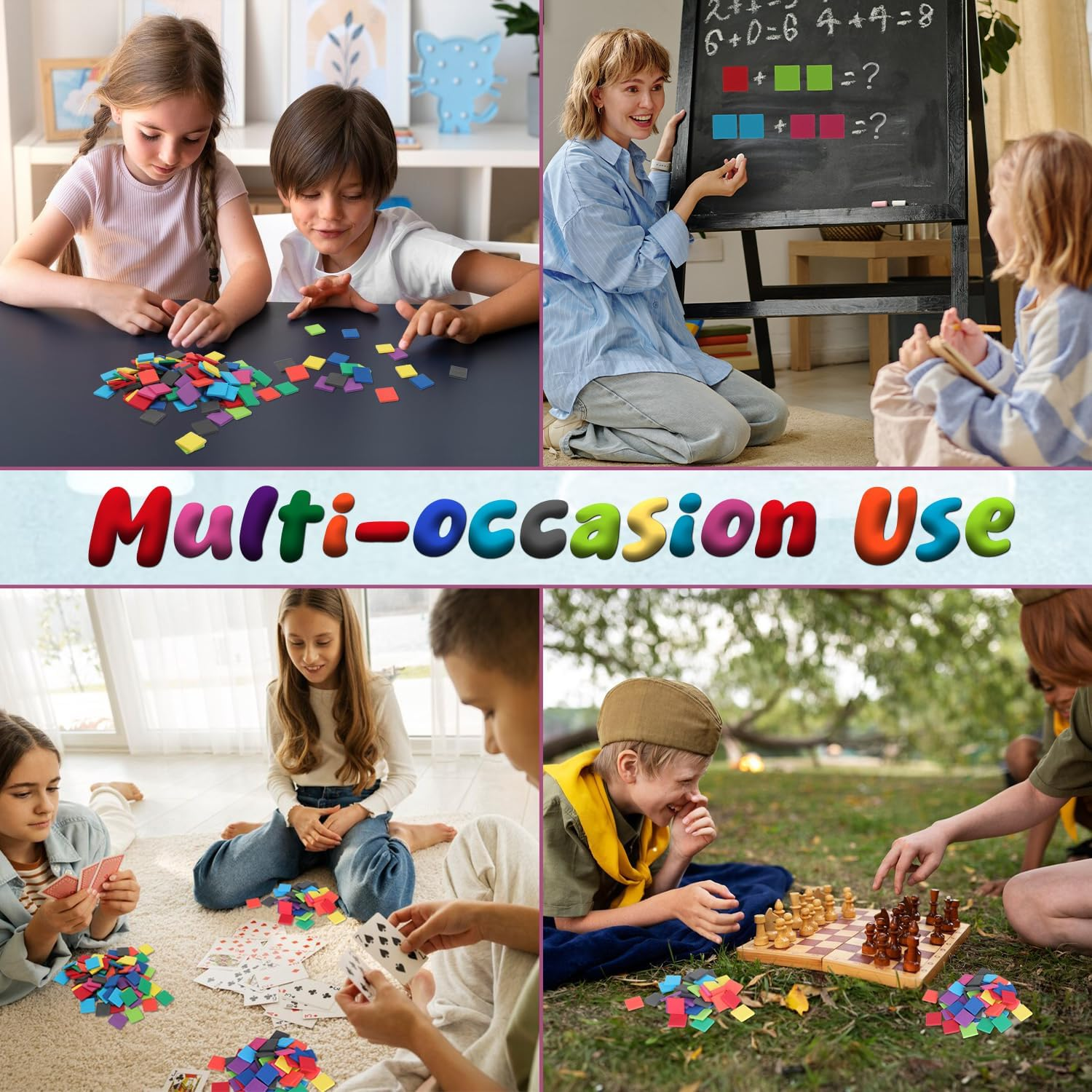 Coopay 500 Pcs Foam Square Color Tiles, Math Counters, Sorting Colored Foam Squares Math Counting Manipulatives, Game Tokens, Bingo Chips, Classroom Crafts for Kids Learning Development Toys image number 4