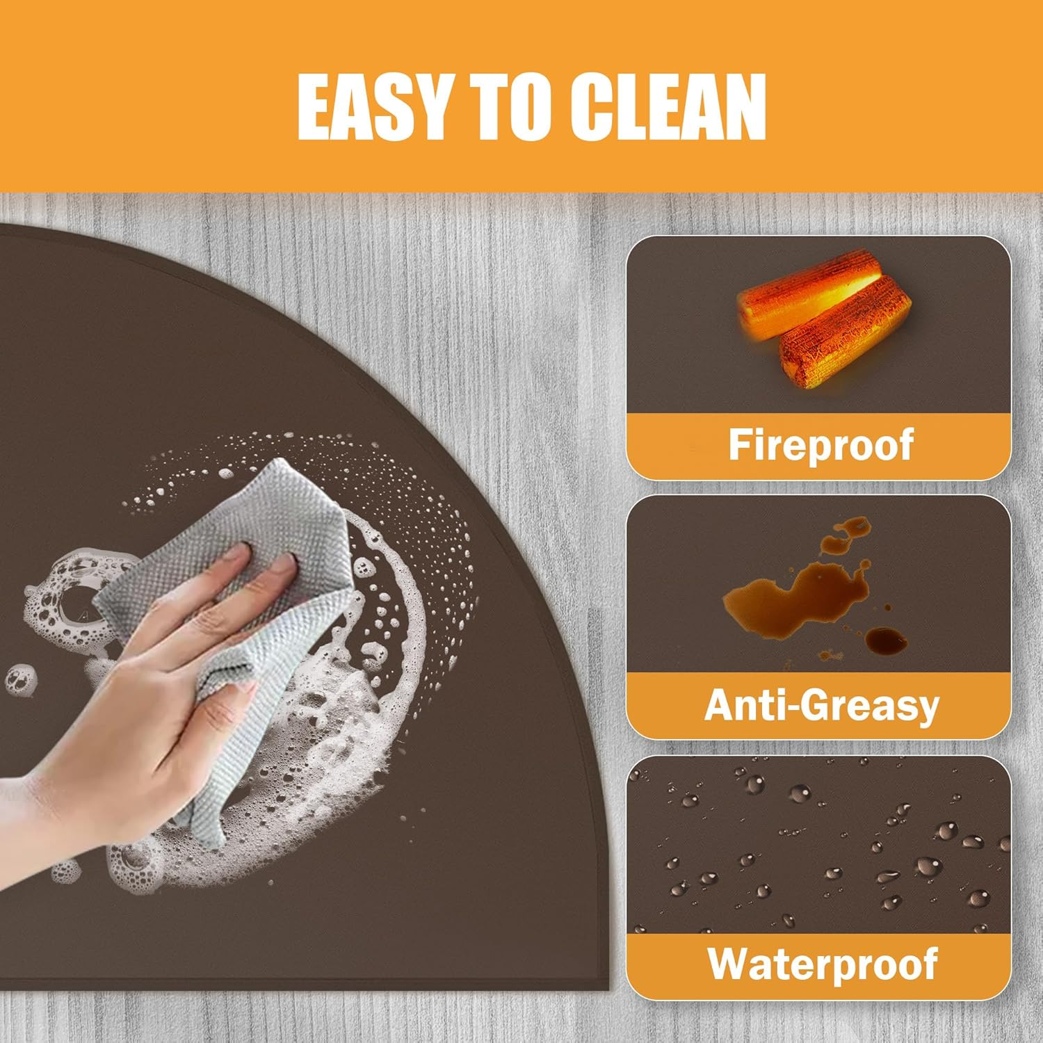 Hearth Rugs for Fireplaces Fire Resistant, 59 X 32 Inch Fireproof Fireplace Mat Hearth Rug, Hearth Pads for Wood Stove Fireplace Indoor Outdoor, Protect Floors Carpets from Sparks Embers-Brown, 1Mm image number 5