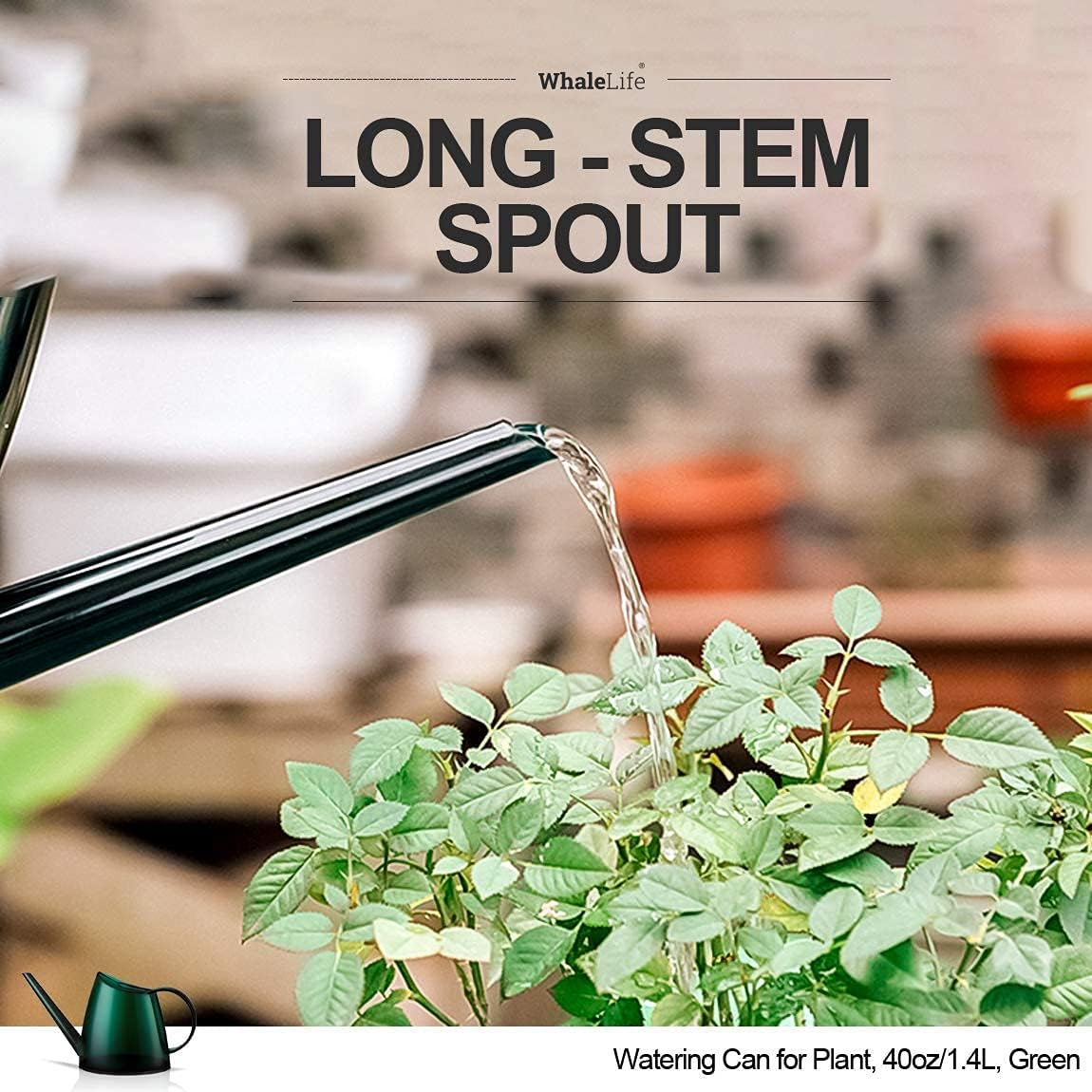 Whale Life Watering Can for Plant, 40Oz/1.2L, Green image number 2