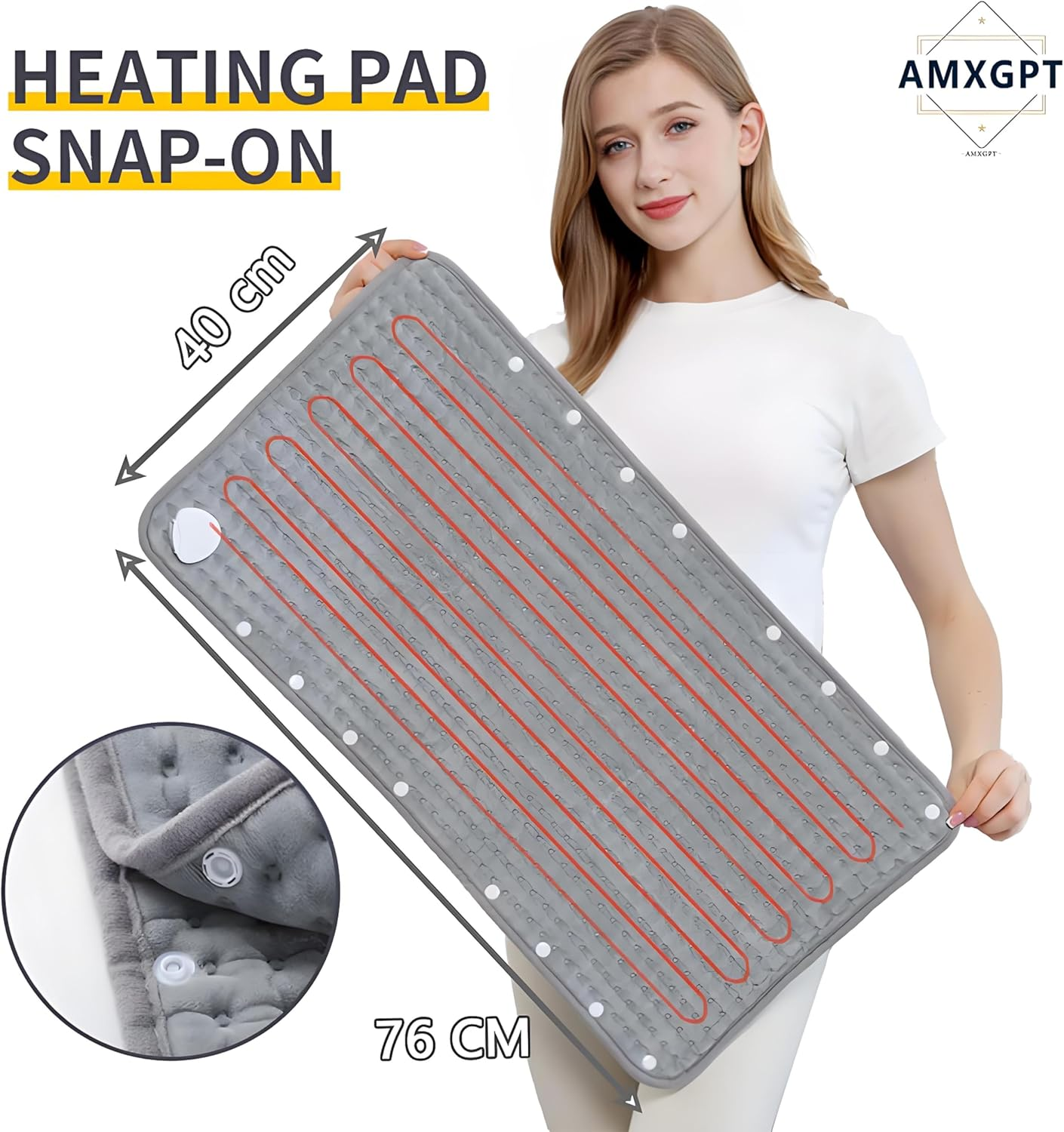 Electric Heating Pad for Pain Relief &ndash; 40X76Cm Washable Grey Plush &ndash; 9 Heat Settings, 4 Timer Options, Auto Shut-Off &ndash; Ideal for Neck, Shoulder, Back, Abdomen & Knee image number 1