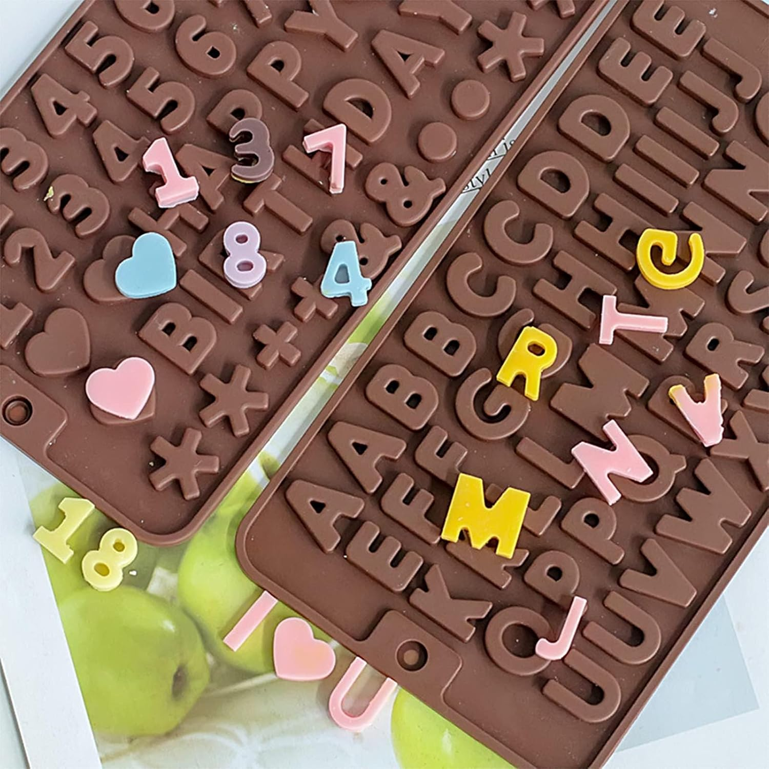 4 PCS Silicone Chocolate Molds, Silicone Letter Molds and Number Chocolate Mold with Happy Birthday Cake Decorations Symbols, Candy & Chocolate Molds for Cookie Ice Candy (4 Letter Molds) image number 5