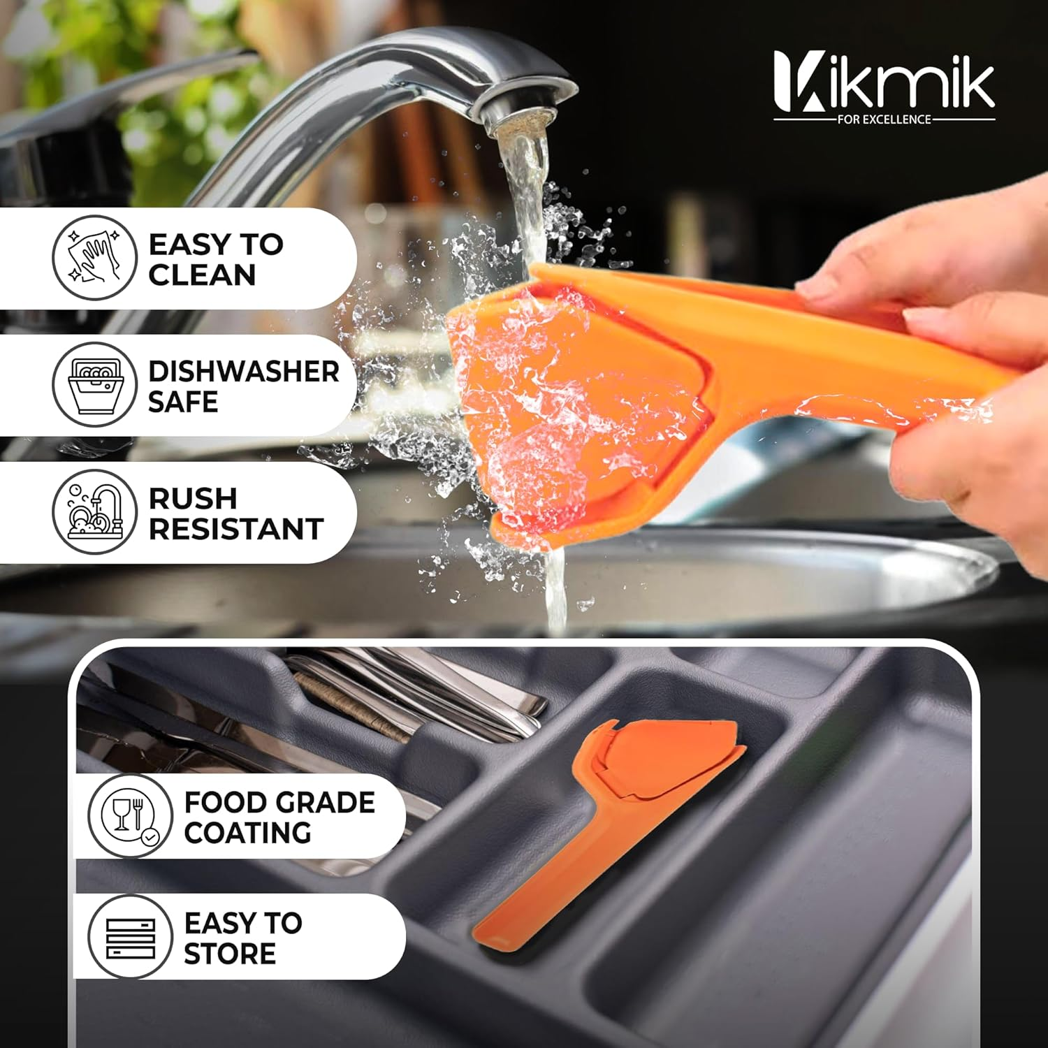 Kikmik Lemon Squeezer - Citrusease Foldable Manual Fruit Juicer: Effortless Juicing with Space-Saving Ergonomics Design &ndash; Hand Squeeze with Sideways Pivot for Maximum Juice Yield-(Orange) image number 6
