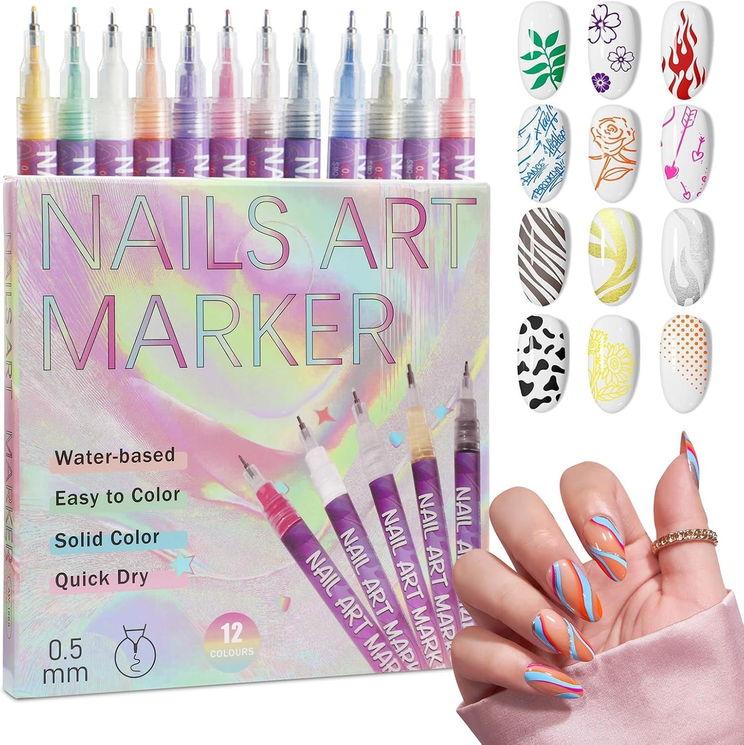 12 Colors Nail Art Pens Set, 2025 New Nail Art Markers for Gel Nails, Quickly Dry DIY Nail Doodle Pens for Home Salon image number 3