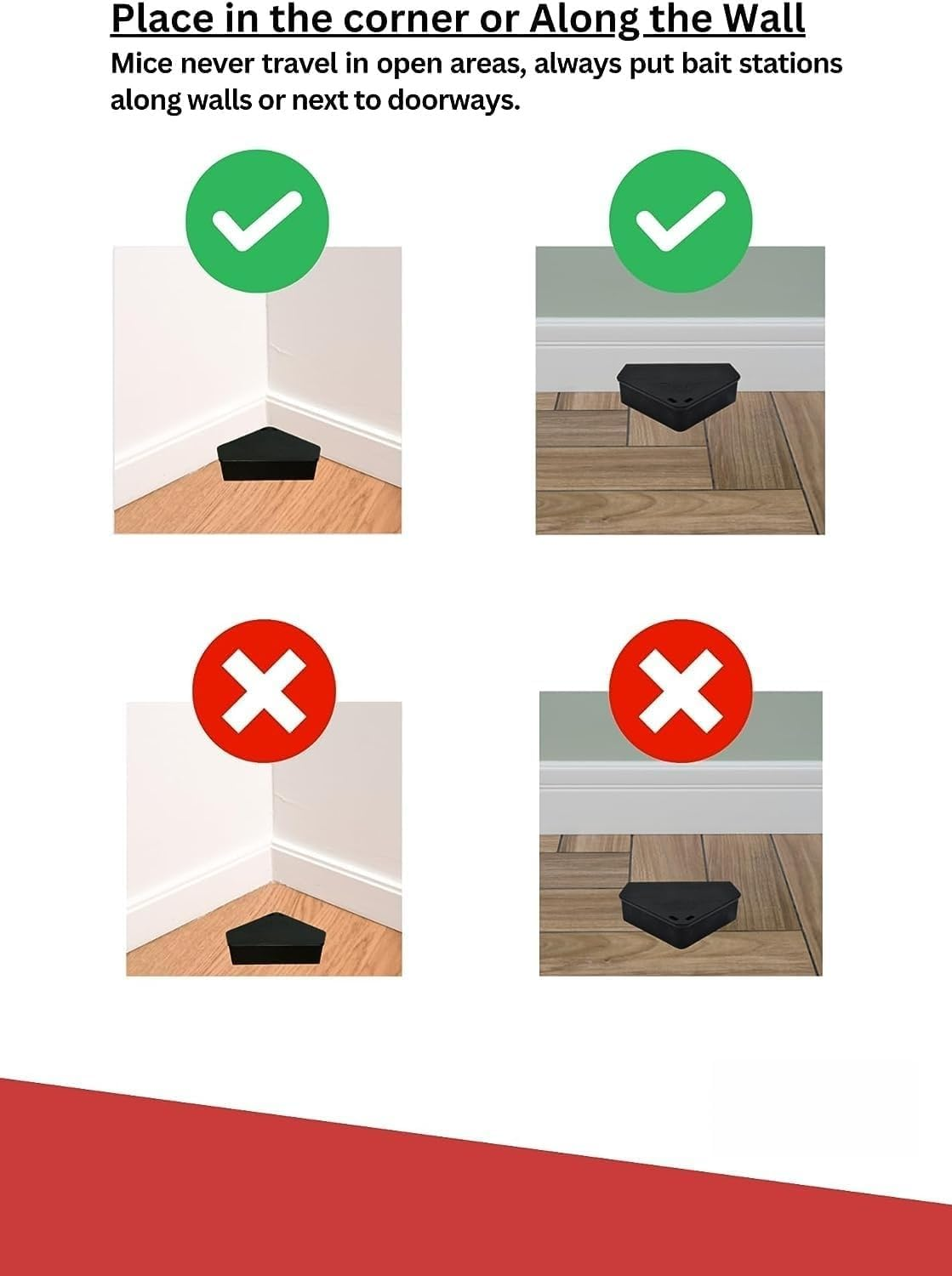 Mouse Bait Station with Keys - Child and Pet Safe Tamper Resistant Corner Unit Mini Rodent Trap Bait Stations - Indoor Outdoor Use (6 Pack, 2 Keys - Black) image number 2