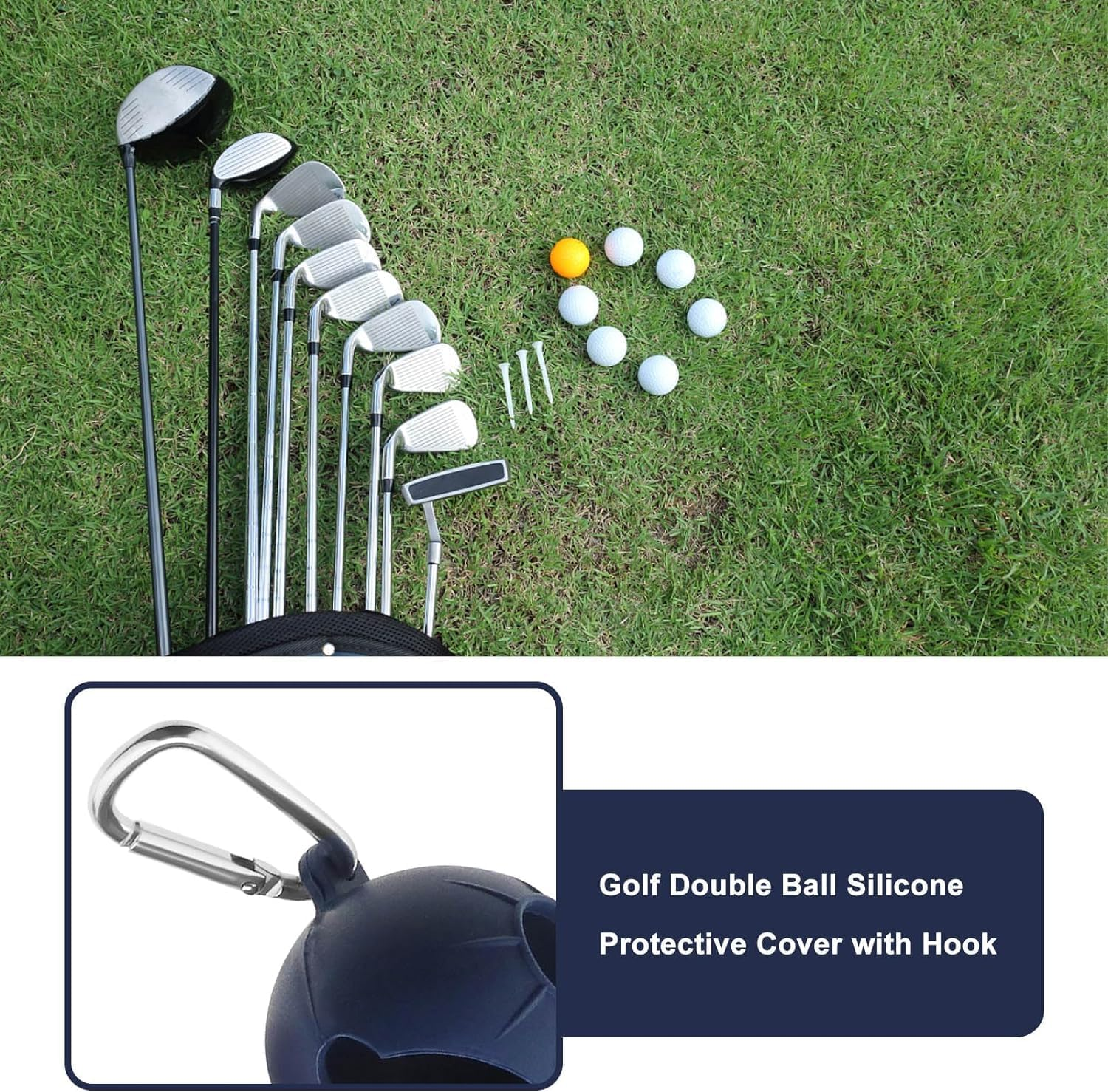 THJOPOKEEL 2PCS Golf Holder with Suspension Clip Soft Silicone Portable Golf Bag Protective Cover for 2 Balls (Blue and Red) image number 2