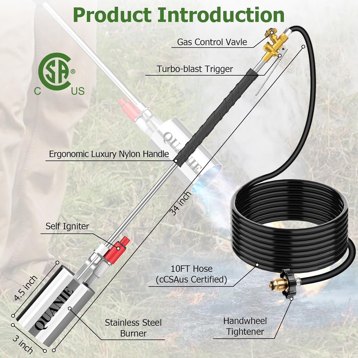Propane Torch Weed Burner,High Output with Storage Bag and Slef Ignition,Heavy Duty Flame Control Blow Torch with 10FT Hose,Flamethrower for Weeding,Roofing,Melting Ice,Paint Removing image number 6
