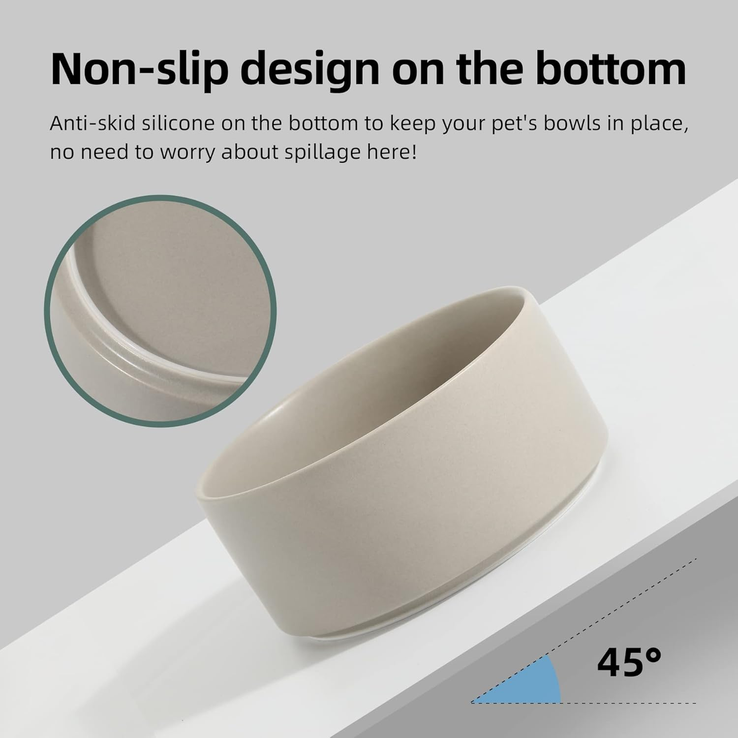 Havniva Non-Slip 8.2Inch Ceramic Dog Food and Water Bowl for Large Breed Dogs, Pet Bowl for Replacement (Single Bowl, Grey) image number 2