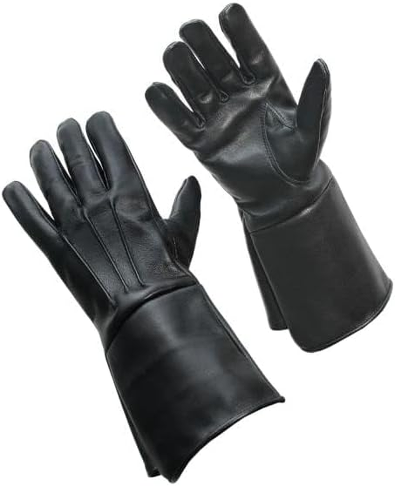 Shanan Medieval Leather Gauntlet - Black Waterproof Gloves for Men, Cosplay, Motorcycle, Artillery, Cavalry, Infantry - Riding, Working, Hiking - Brown Heated Long Cuff image number 6