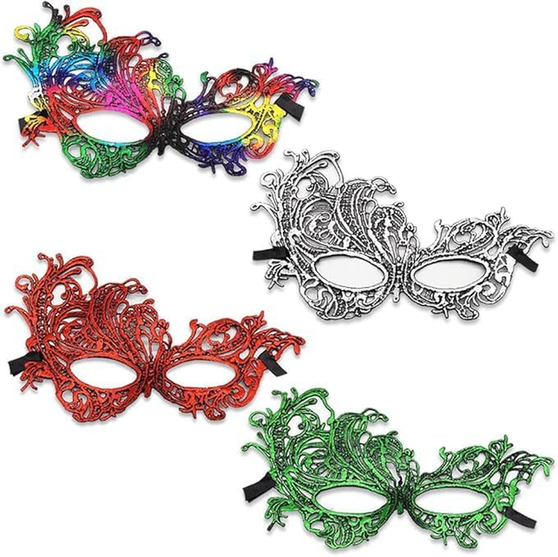 4 Pcs Lace Masquerade Masks Mardi Gras Mask Men Women Venetian Masks Prom Eye Mask Set Costume Party Supplies for Carnival Mardi Gras Halloween Anniversary Festival Ball, Style 12 image number 4