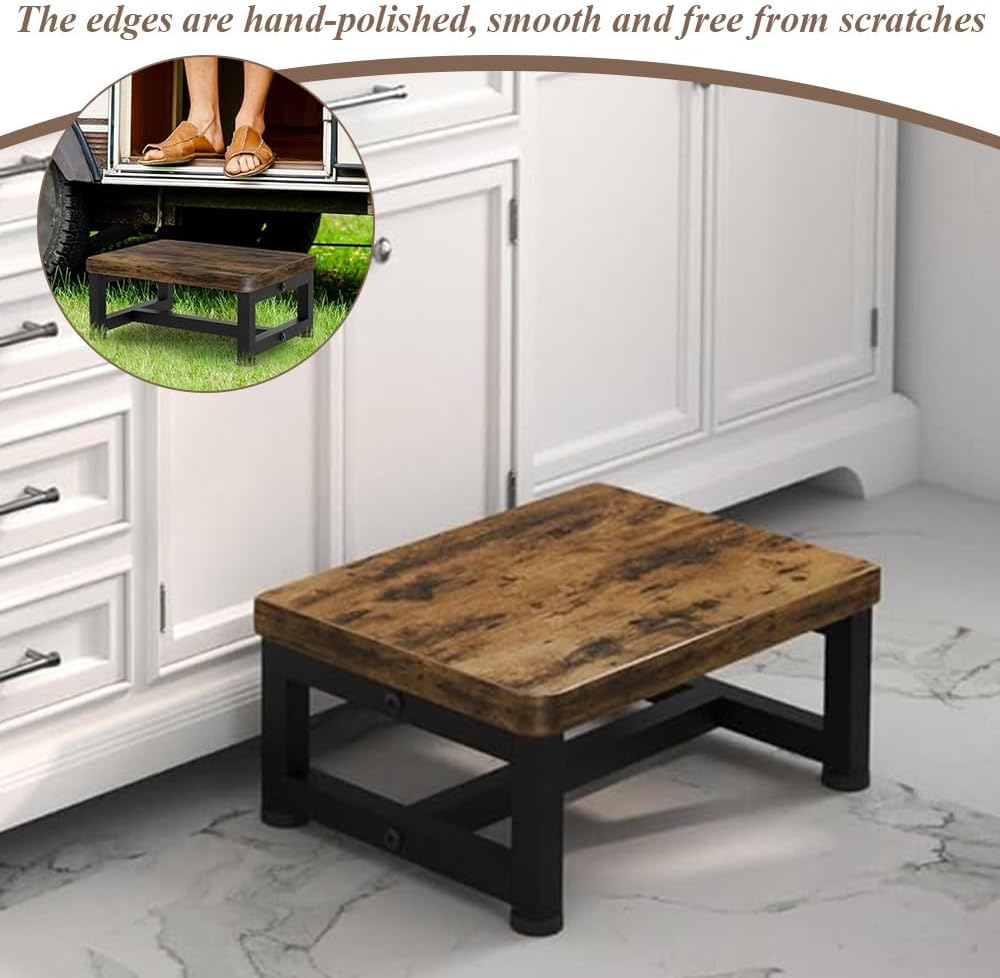 Step Stool,Wooden Step Stool,With Plastic Feet,For Bedroom Kitchen Bathroom, Bed Steps for High Beds and Toilet, Easy to Assemble,For Various Groups of People