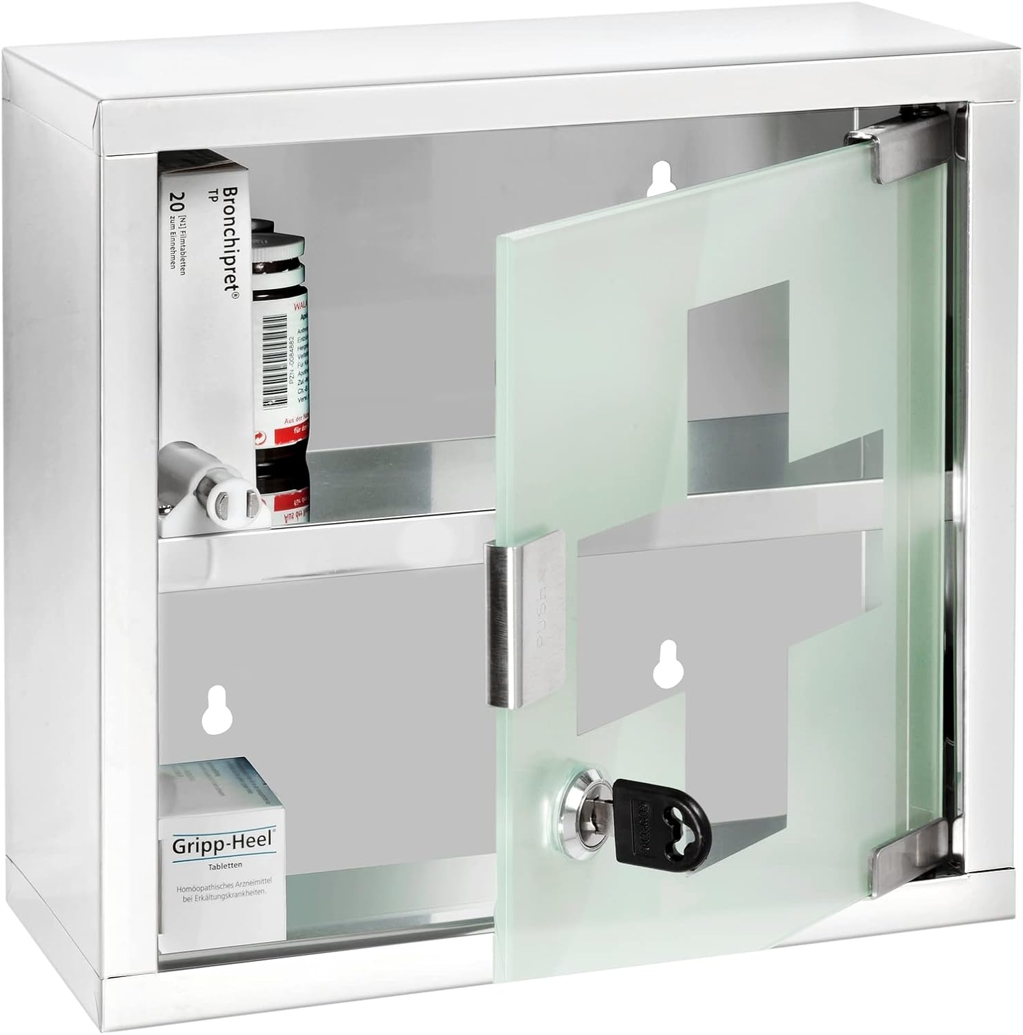 Wenko 22924100 Chest-Medicine Cabinet, Lockable, Stainless Steel, Silver Shiny, 12 X 30 X 40 Cm