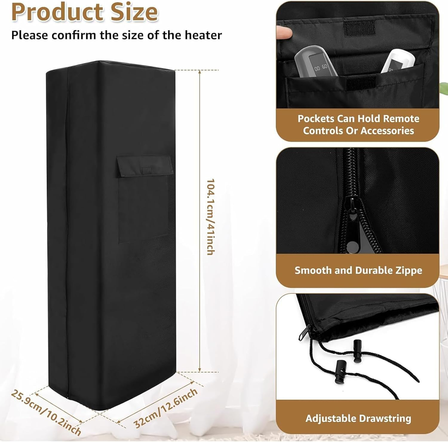 Outdoor Patio Heater Cover | Waterproof Protector - with Zipper Deck Heater Cover | for Outdoor outside Winter Home Air Conditioner Indoor image number 3