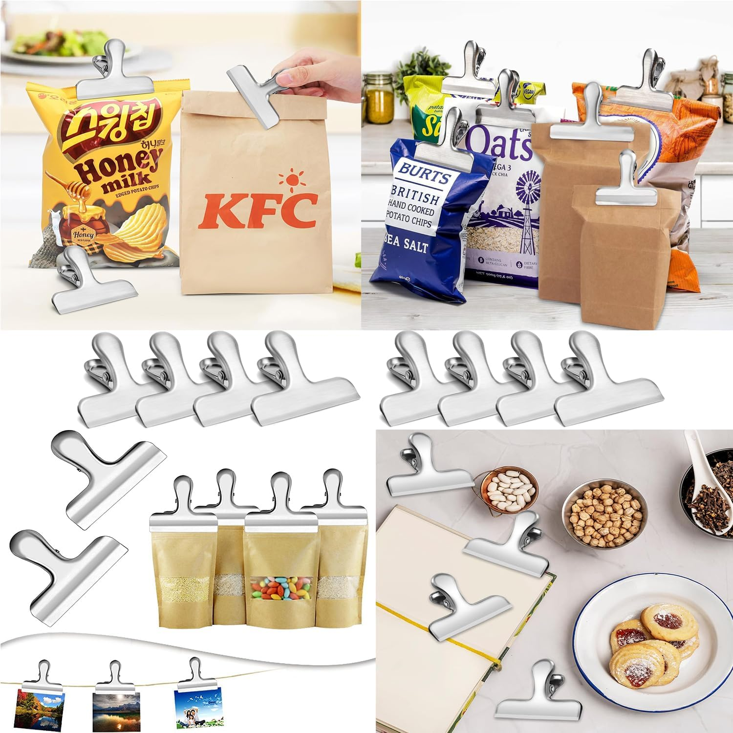 Yharnamite 8 Pcs Stainless Steel Chip Bag Clips, Food Bag Sealing Clips, Heavy Duty Stainless Steel Bag Clips for Coffee, Potato Chips, Snack, Food Packages (Silver) image number 5