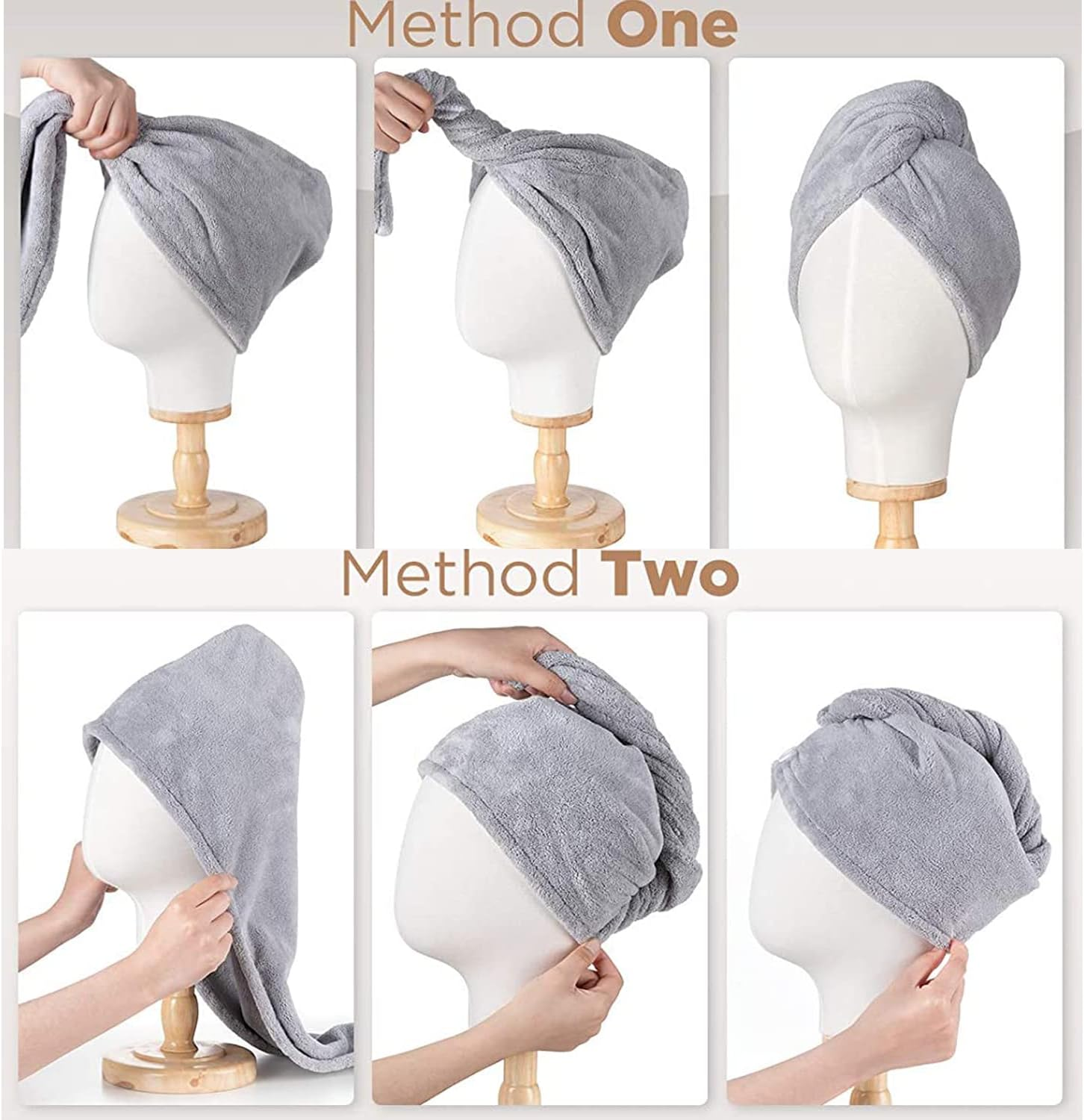 2 Pack Microfiber Hair Towel Wrap AUMA Super Absorbent Twist Turban for Women Fast Drying Hair Caps with Buttons for Drying Curly, Long & Thick Hair anti Frizz (Pink) - Light Blue image number 5