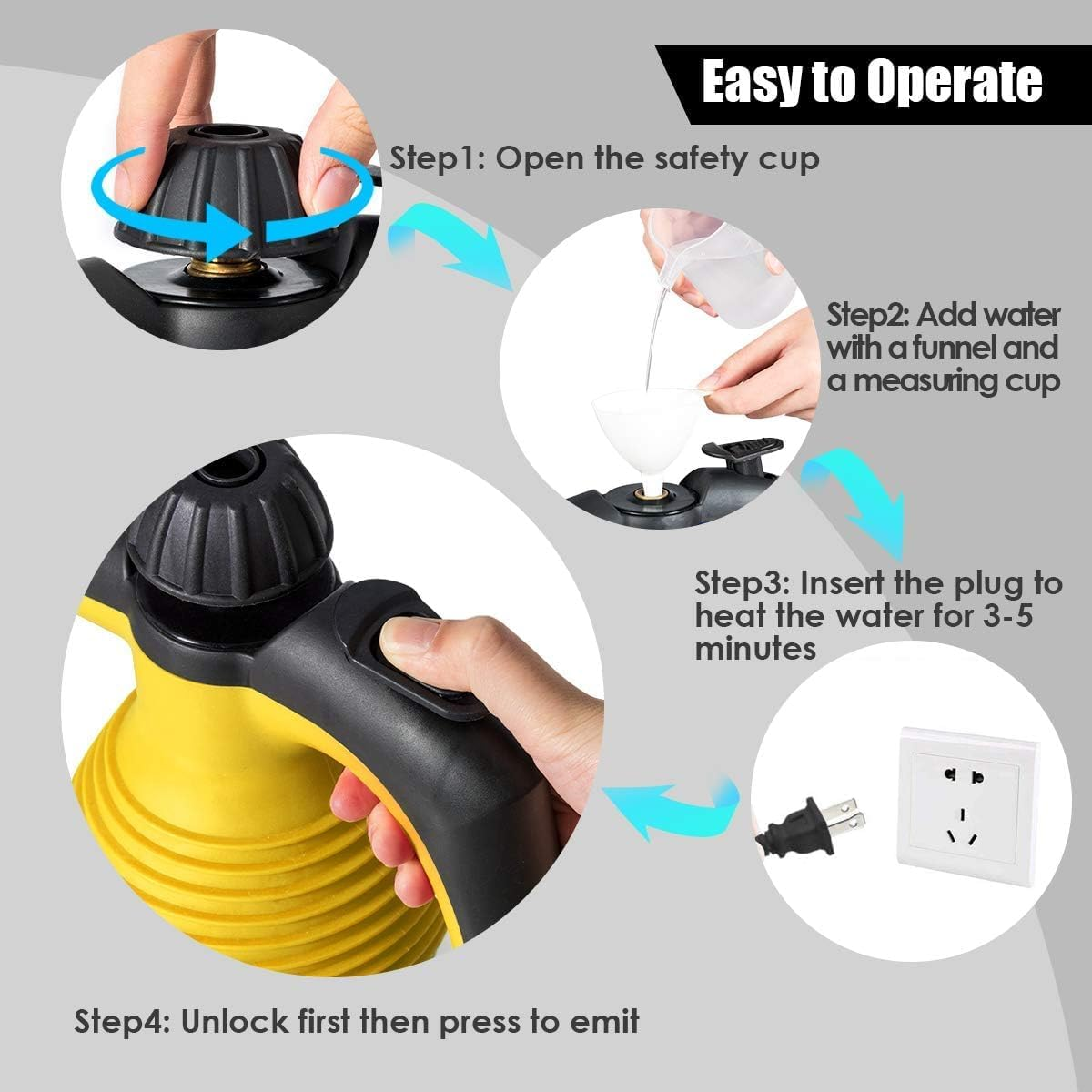 Handheld Pressurized Steam Cleaner with 9 Piece Accessories, Multipurpose Steamer with Hsafety Lock for Carpet Curtain Car Seat, 1050W Portable Upholstery Steamer for Home Kitchen Bathroom image number 6