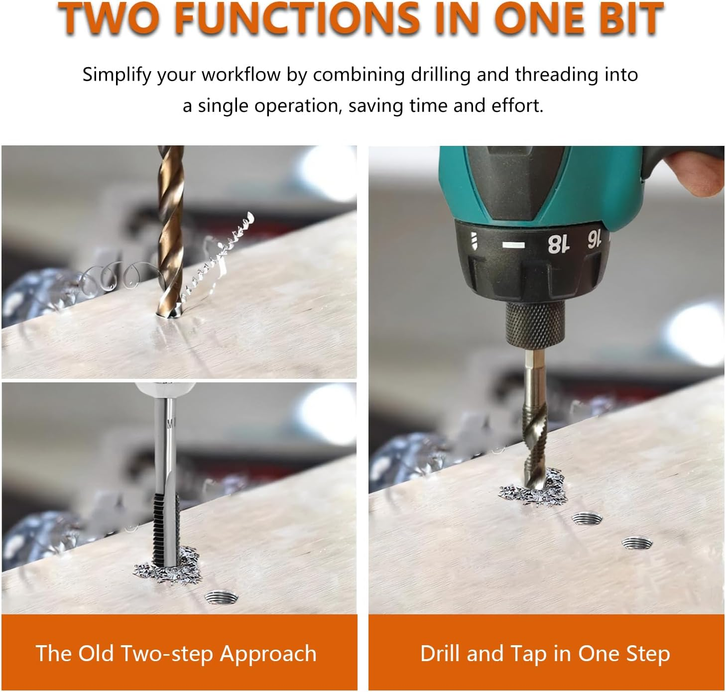 Hymnorq 6-Piece Metric Combination Drill and Tap Bit Set, HSS M3-M10, 1/4" Hex Shank 2-In-1 Drilling & Tapping Tools, Screw Threading Bit Kit for Wood, Plastic, Aluminum image number 5