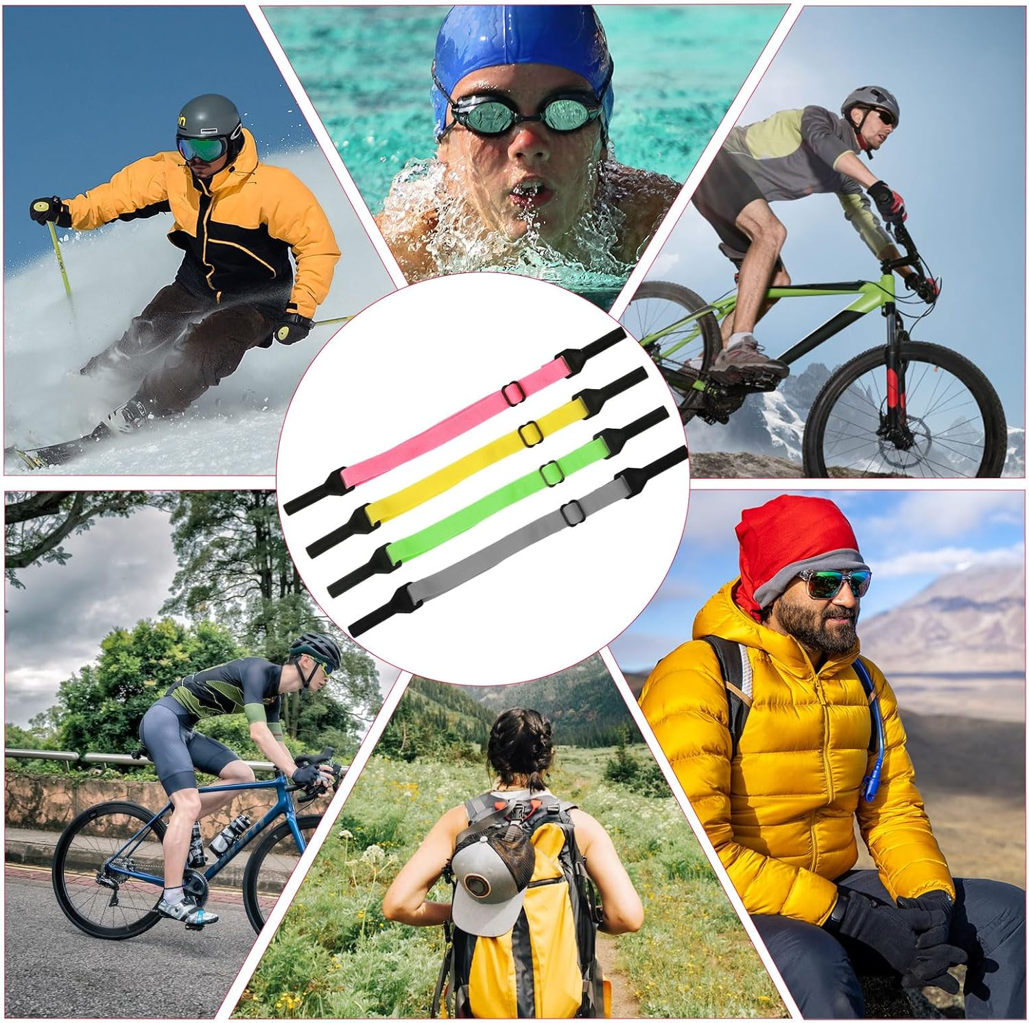 BOXOB 4Pcs Adjustable Glasses Straps, Silicone Sunglasses Strap Universal Eyeglasses Strap Glasses Lanyard Accessories for Eyeglasses Sunglasses (Light Green, Pink, Gray, Yellow), Multicolor, Large image number 3