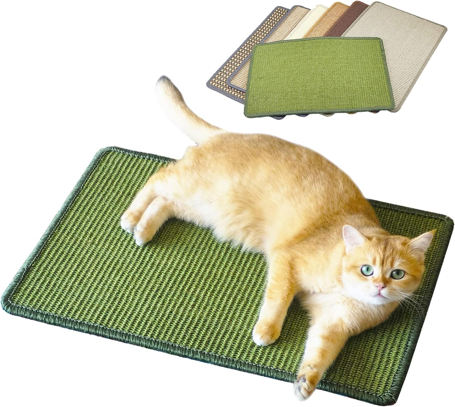 Pethave Cat Scratcher Mat, 23.6X15.7Inch Natural Sisal Cat Scratchers for Indoor Cats with Velcro,Stick on Floor Cat Wall Scratcher,Horizontal Cat Scratch Mat Protect Furniture (Green Color) image number 5