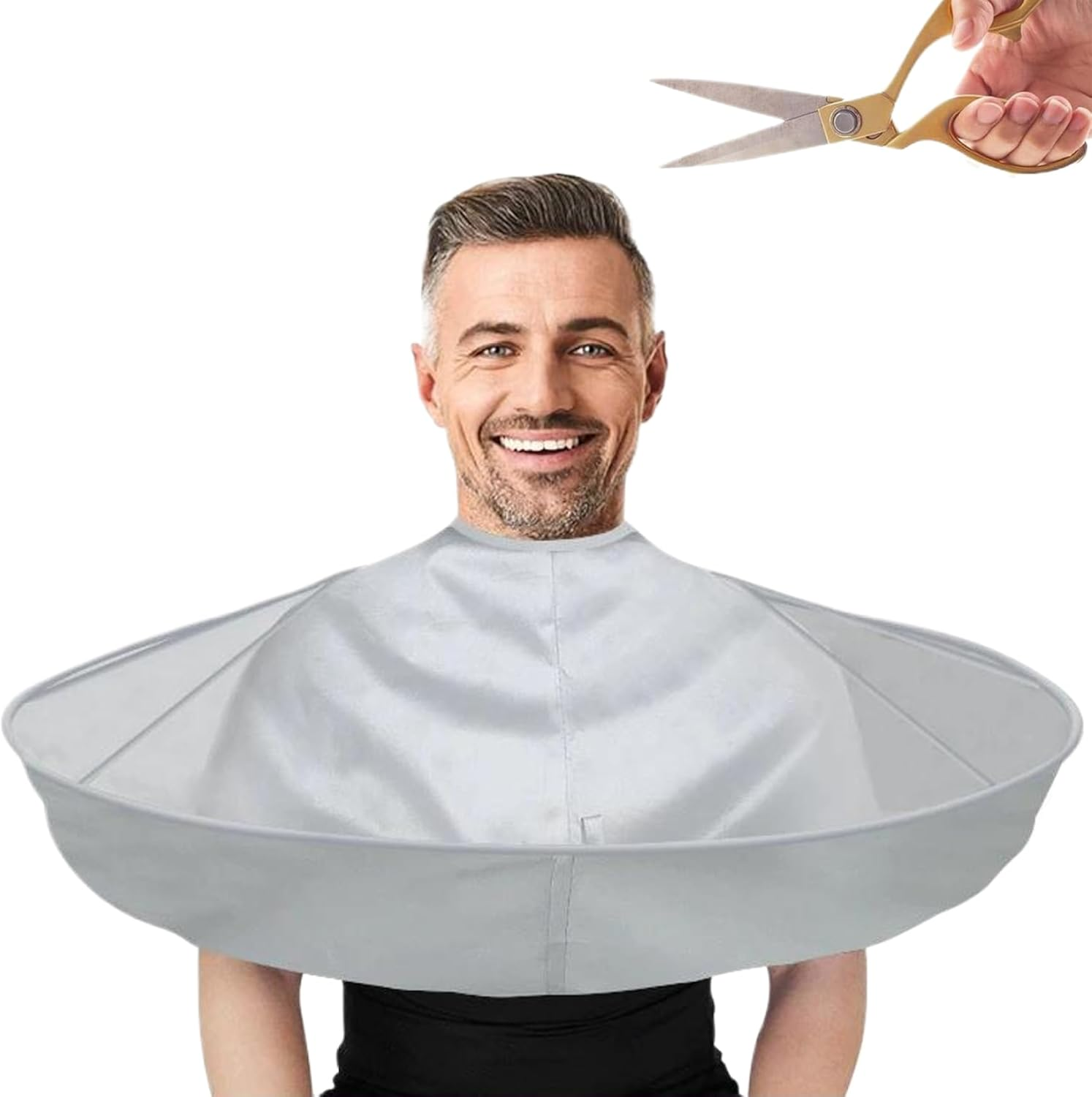 Barber Cape, Umbrella Shaped Hair Cutting Cape with Loop, Waterproof Polyester Haircut Capes, Hairdressing Apron for Home Salon Use (Gray) image number 3