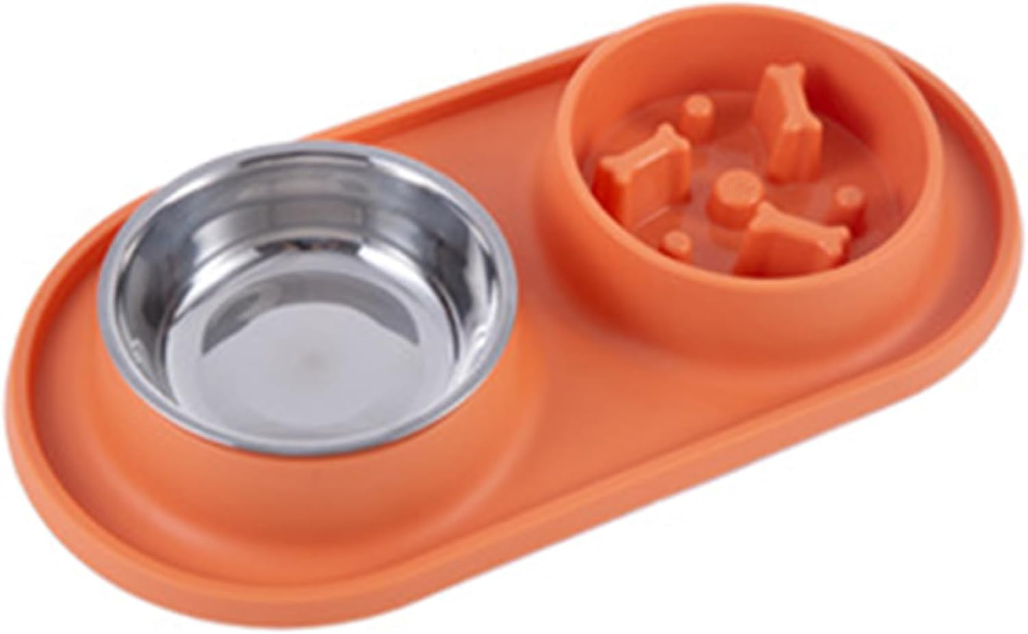 Double Pet Bowls, Dual Dog Feeder Bowls Silicone Stainless Steel Cat Food Water Bowls, Dog Bowls Set Cat Food Bowl Dog Water Bowl Pet Feeder Dish Slow Feeder for Small Large Pets(Blue)