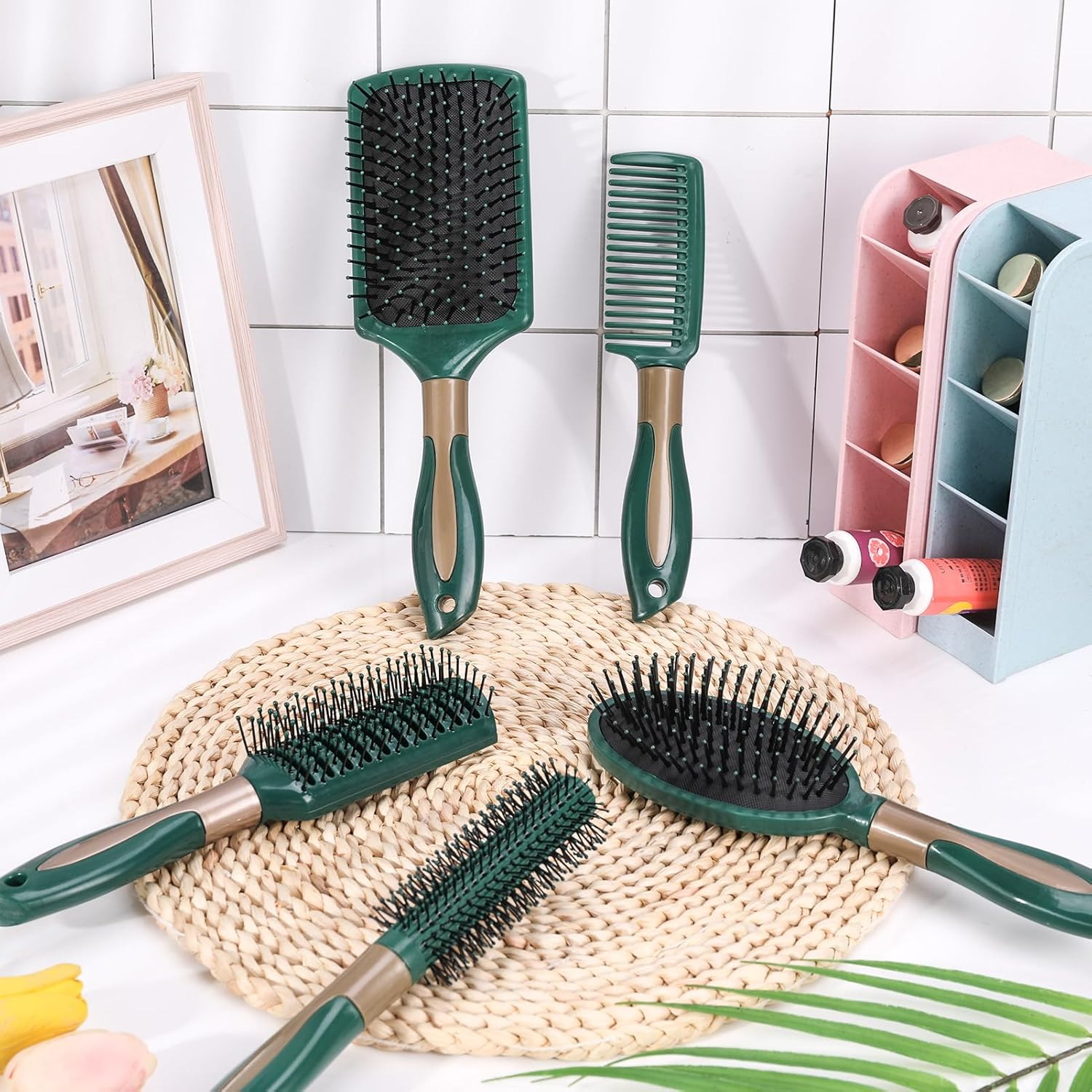 Heyu-Lotus 5 Packs Hair Brush Set, Paddle Brush Women Detangle Hair Brush, Wet Hair Brush Detangling Paddle Brush Anti-Static Curly Hair Brush Detangling Hair Brush Set for Home Salon Supplies image number 4