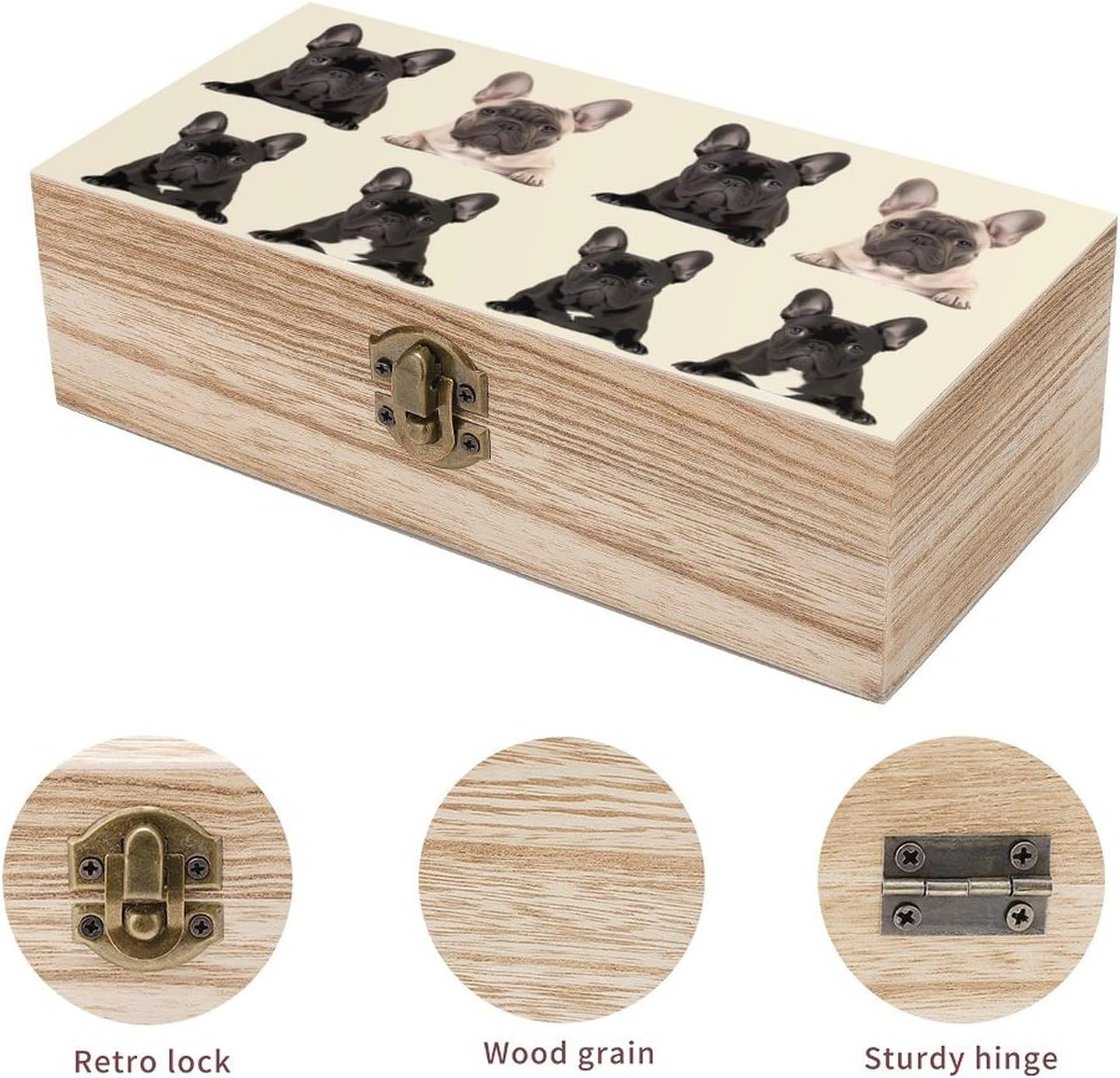 French Bulldog Wooden Box Wood Wedding Keepsake Boxes with Lids Small Decorative Boxes Lightweight Wooden Memory Storage Box for Crafts Keepsakes Jewelry Photo Letter Storage image number 2