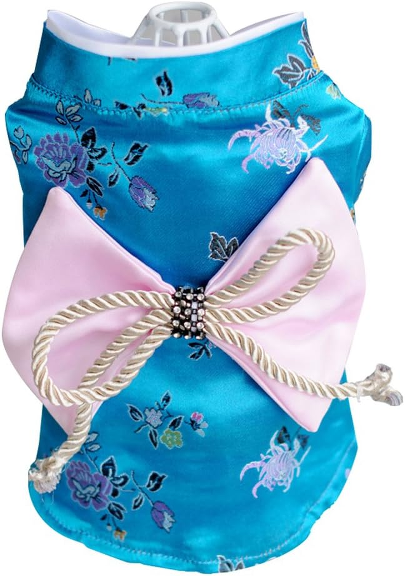 Creation Core Adorable Brocade Pet Kimono Dress Japanese Style Pet Dress Floral Bowknot Pet Costume for Dogs Cats, Pink M