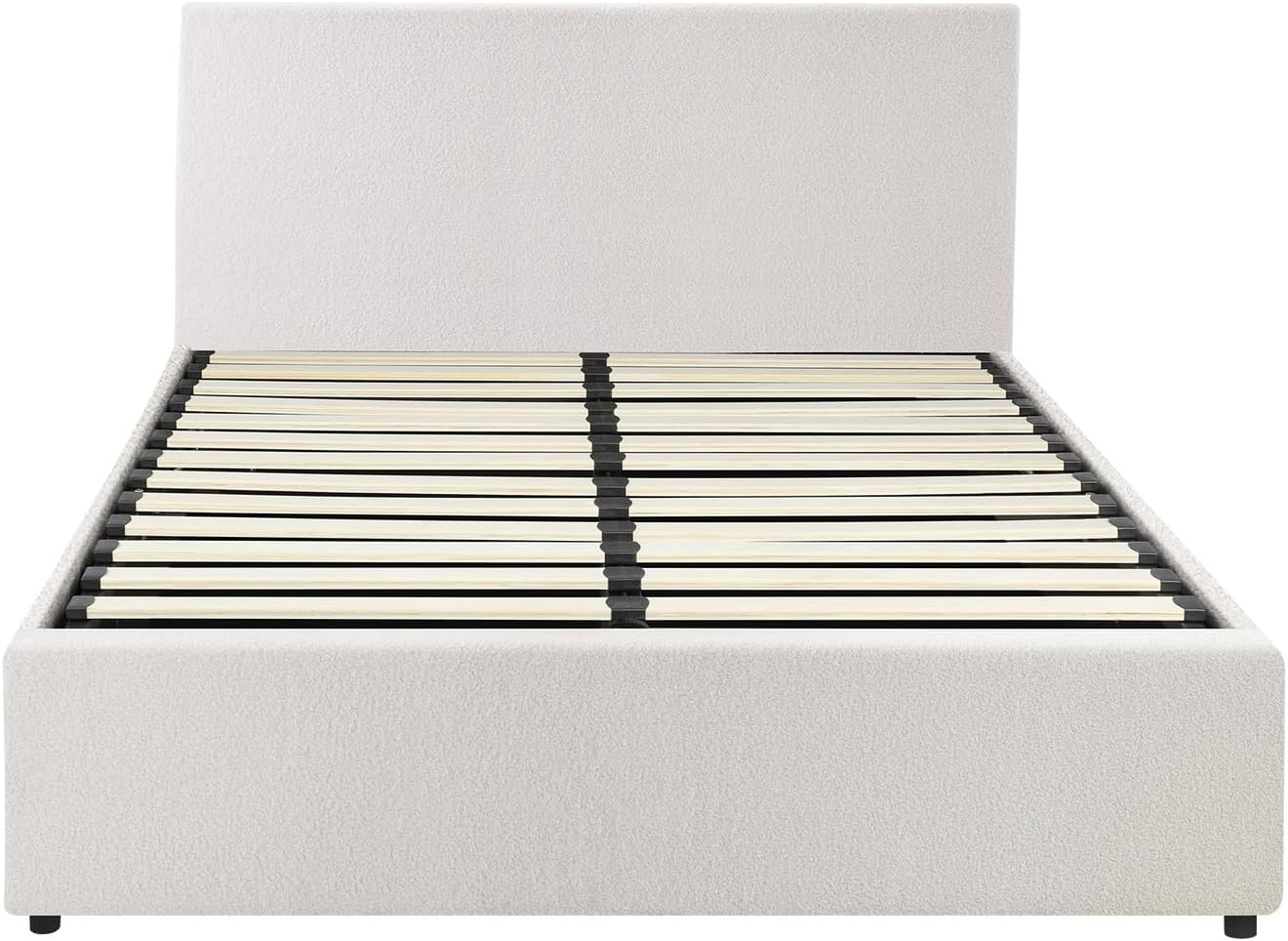 Oikiture Bed Frame Queen Size Gas Lift Storage Base Boucle Fabric Material White image number 2