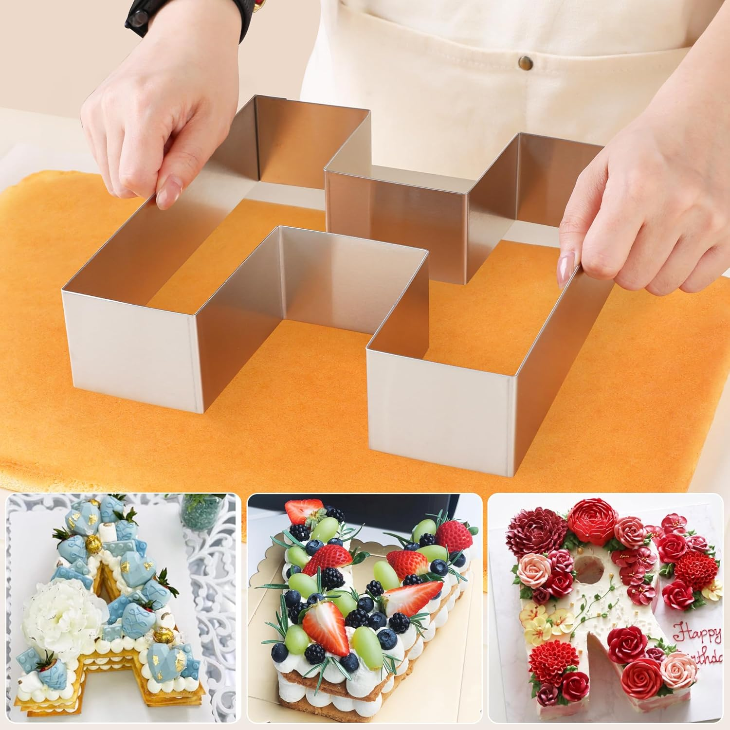 ZADE 8 Inch Alphabet P Cake Mousse Mold Stainless Steel Large Size Letter Alphabet Tiramisu Cheesecake Mold Bakeware 3D Cake Dessert Baking Pan for DIY Birthday Wedding Party image number 2