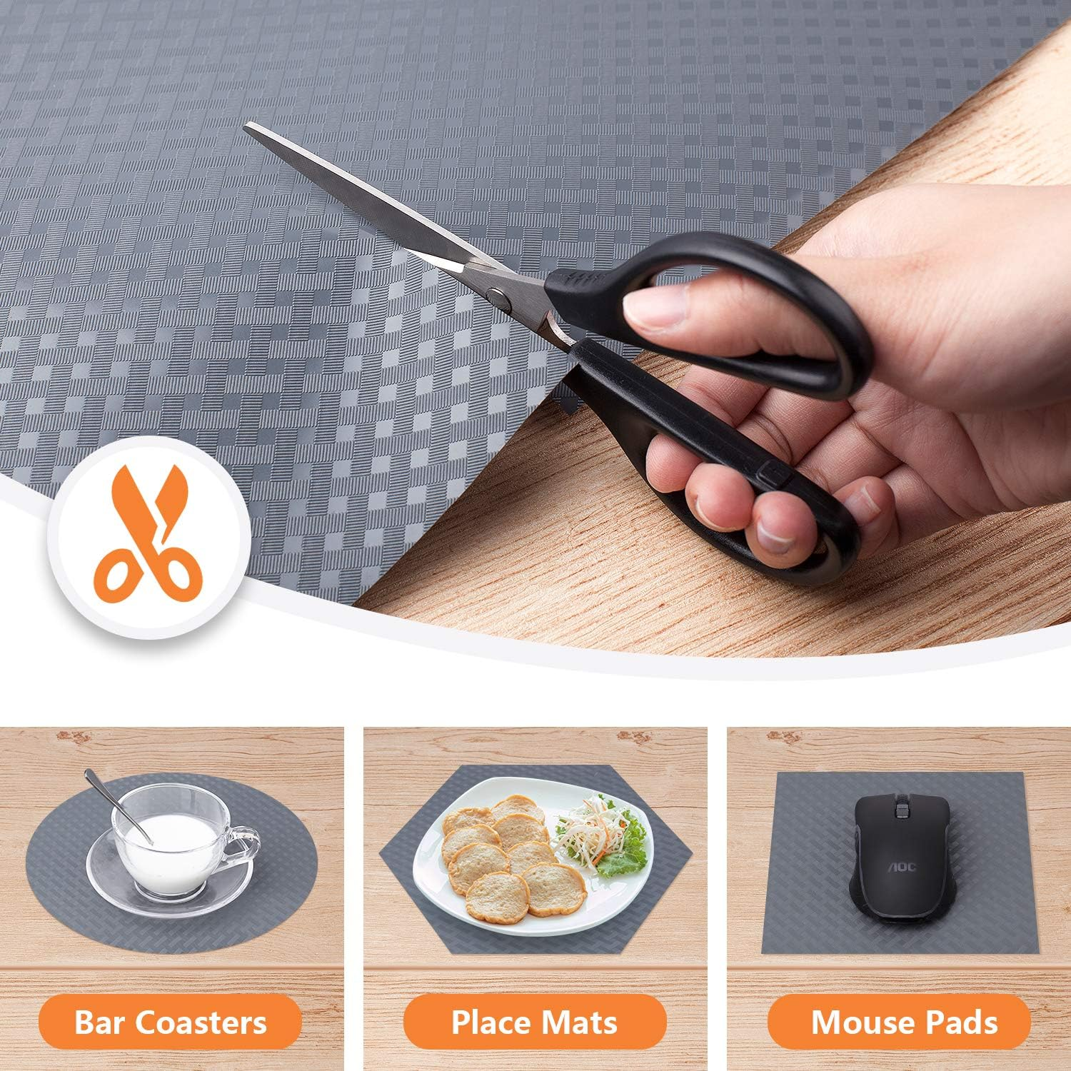 Shelf Liners for Kitchen Cabinets Refrigerator Liners Waterproof & Oil-Proof Kitchen Cupboard Liner Plastic Drawer Mats EVA Material Non Adhesive Fridge Liner for Shelves Gray 11.8 X 59 Inch image number 7