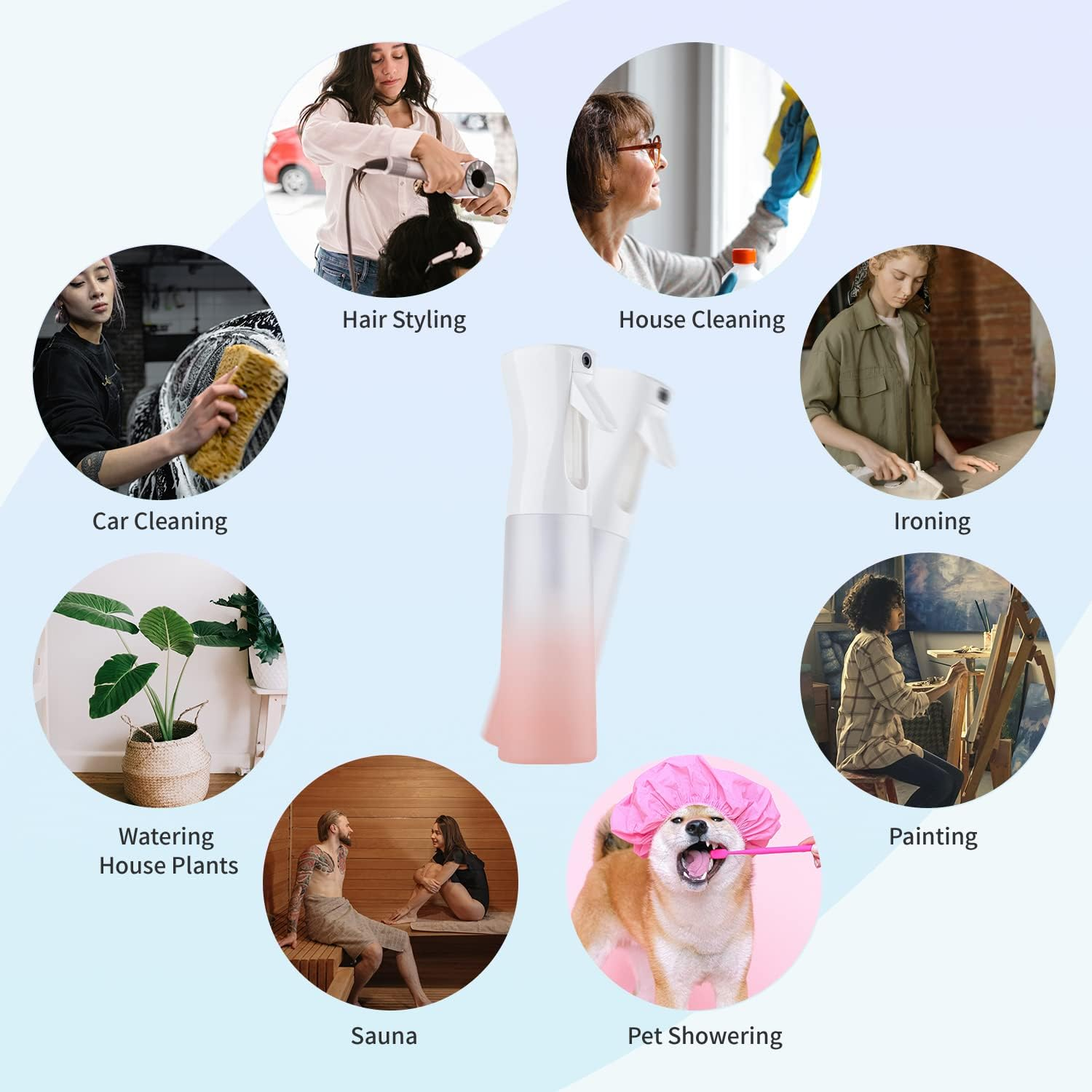 TANSHINE Water Spray Bottle for Hair Plant Fine Mister Continuous Spray Bottle for Curly Hair Styling, Cleaning, Misting & Skin Care 10Oz/300Ml (Pink) image number 4