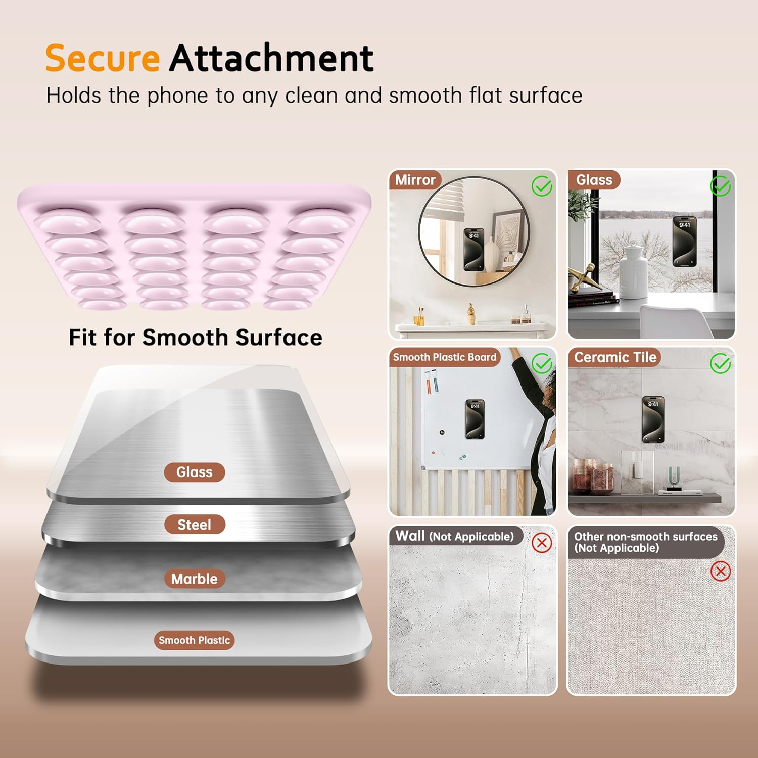 GONEZ Magnetic Suction Cup Phone Mount for Magsafe Case, Removable Silicone Sticky Grip for Iphone 12/13/14/15/16, Hands-Free Selfies and Videos for Tiktok & Instagram Influencer/Creator, Pastel Pink - Black image number 4