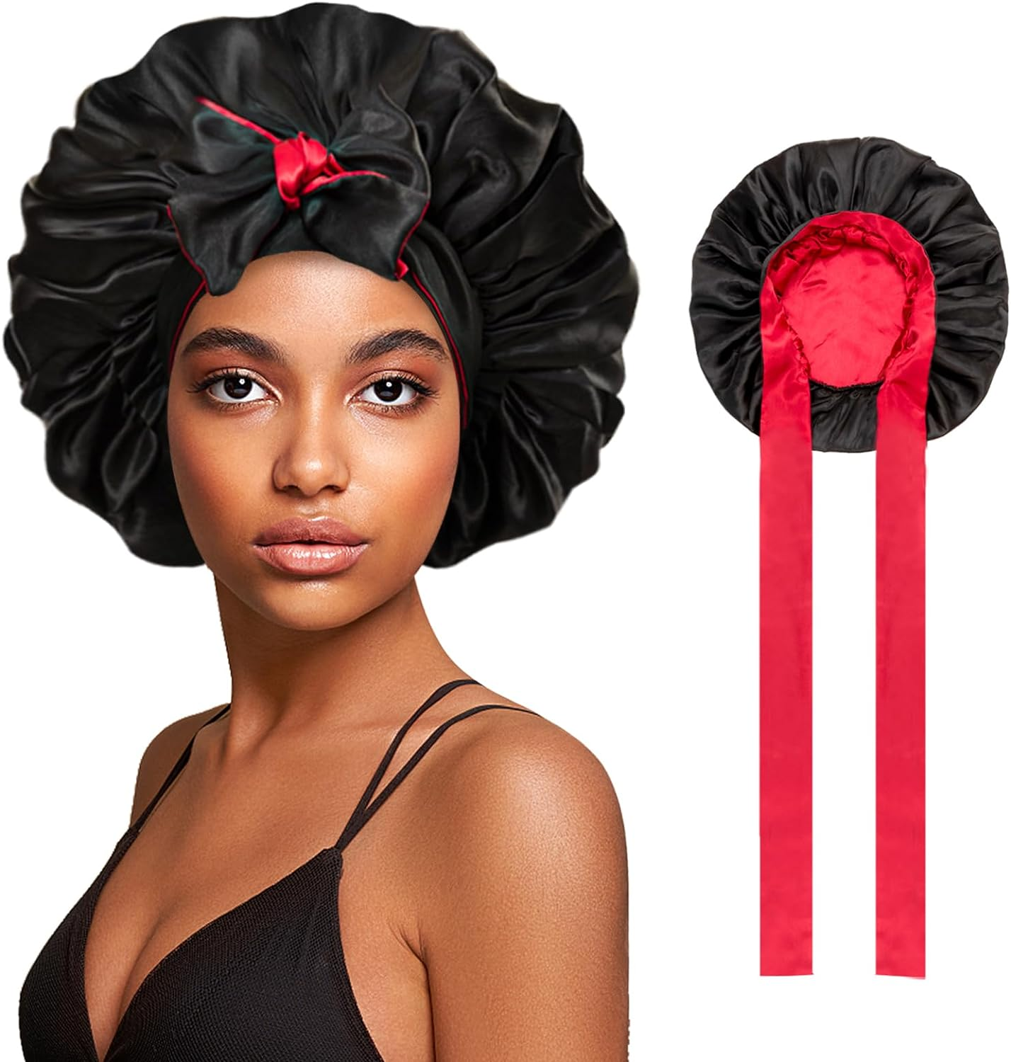 Satin Bonnet Silk Bonnet Hair Bonnet for Sleeping Large Bonnet for Women Reversible Bonnet Tie Band for Natural Curly Hair