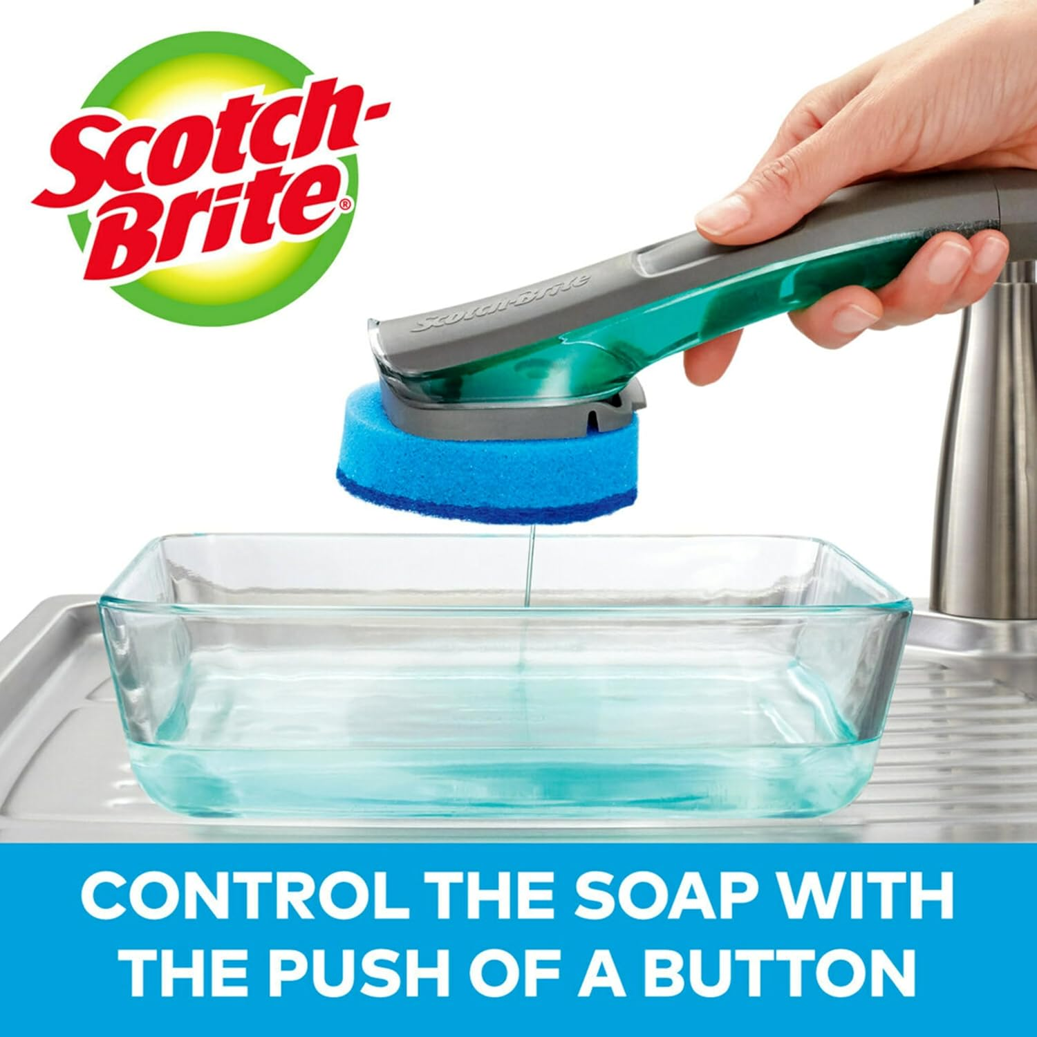 Scotch-Brite Non-Scratch Advanced Soap Control Dishwand Kit, Includes 1 Wand & 6 Refill Pads, Control Soap with a Button, Keep Your Hands Out of Dirty Water image number 2