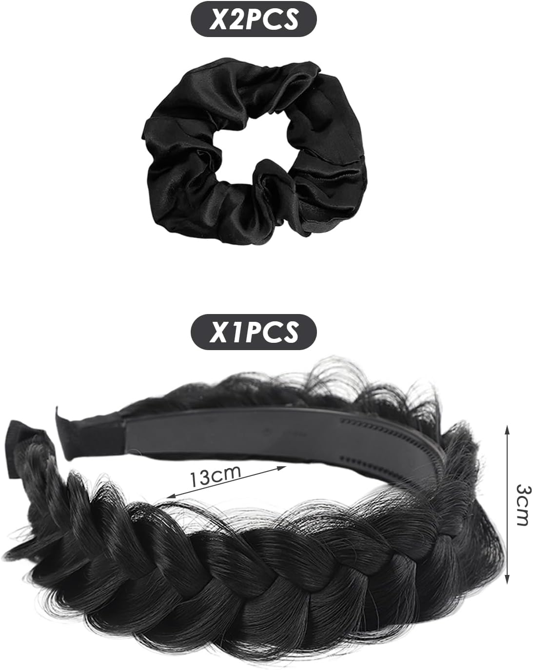 1 Black Braided Headband and 2 Hair Bands, Creative Headbands, Women'S Headbands, Elastic Hair Bands, Hair Accessories image number 1