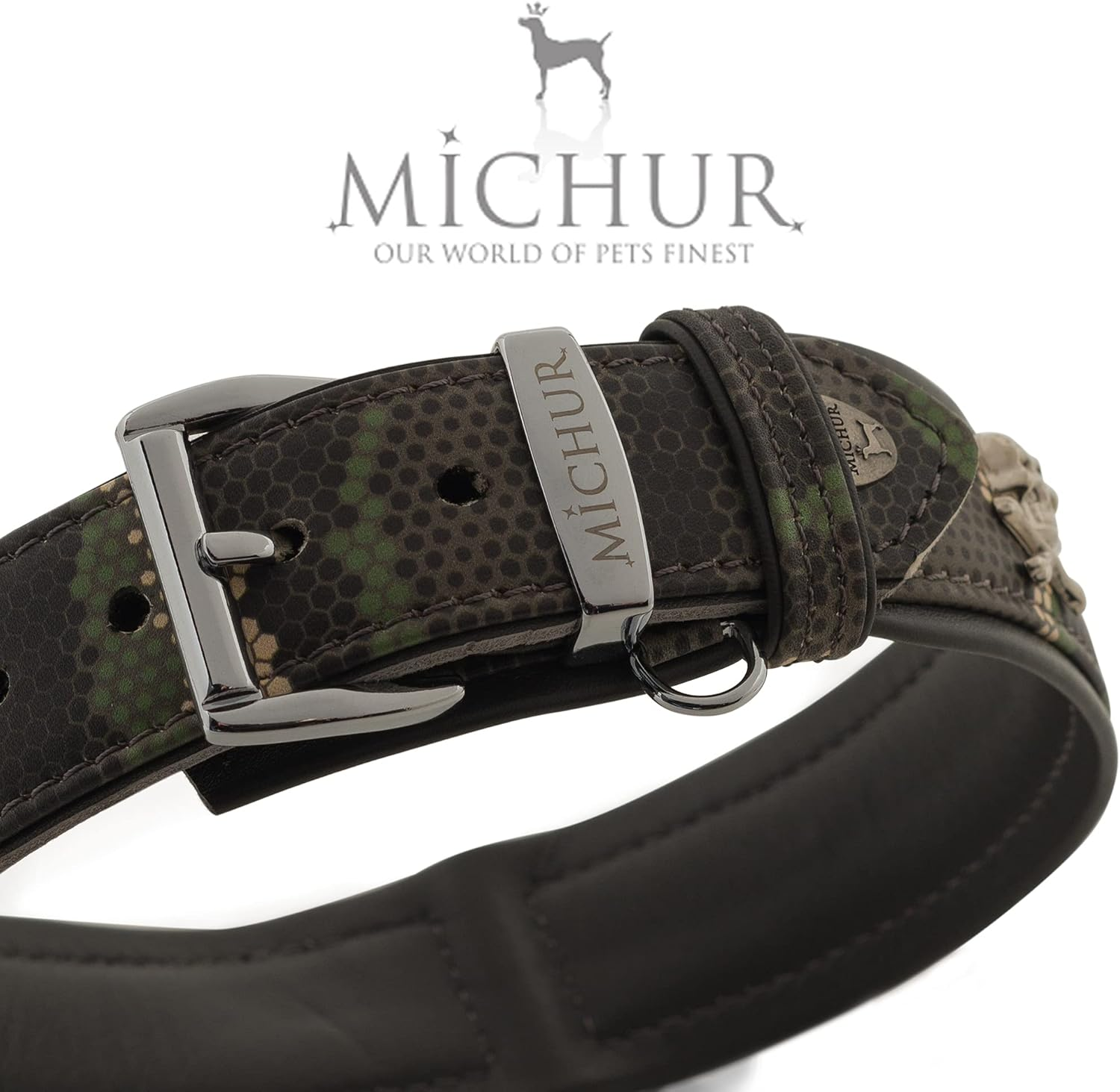 MICHUR Skully Leather Dog Collar Leather Dog Leather Collar Collar Black Leather with Skull Head Applications Available in Different Sizes image number 6