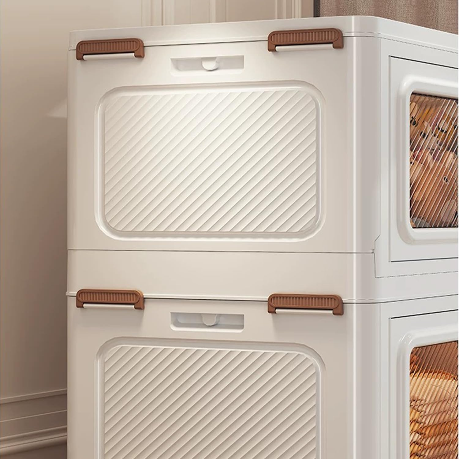 MOTYYA 660 Qt Stackable Storage Bin with Lid, 165Gal Extra Large Collapsible Storage Boxes, Folding Plastic Drawer, Heavy-Duty Store Cabinet, Closet Organizer for Home Kitchen, 3 Pack White image number 6