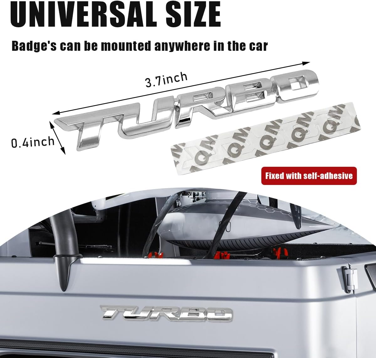 2PCS Turbo Car Emblem Decal, 3D Metal Fender Logo Badge Sticker, Zinc Alloy Auto Front Hood Side Body Emblem Sticker, Universal Exterior Decor Car Accessories for SUV Truck (Silver)