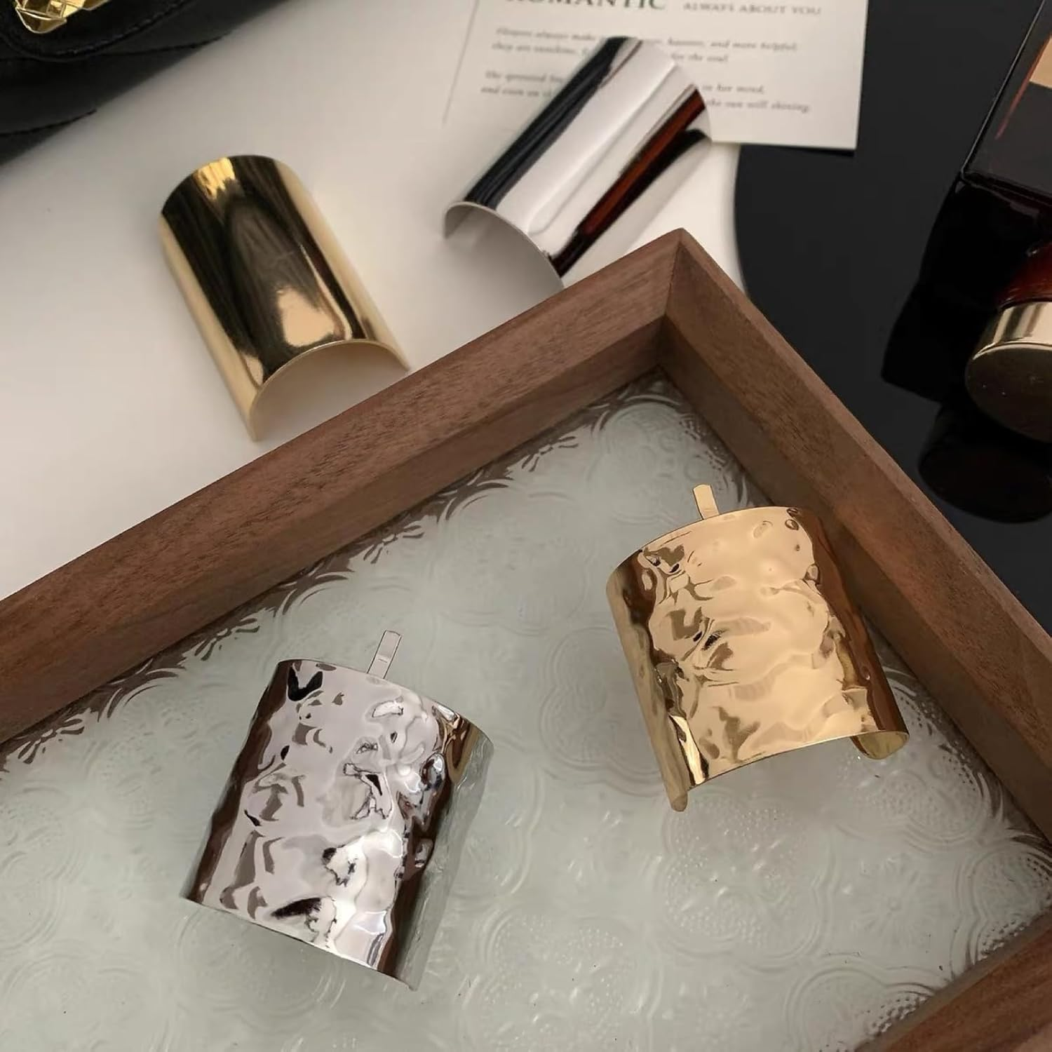 Ypkia Pack of 2 Hair Bands with Metal Buckle Ponytail Holder Cuff Hair Clips Gothic Punk Hair Holder (Gold + Silver) image number 5