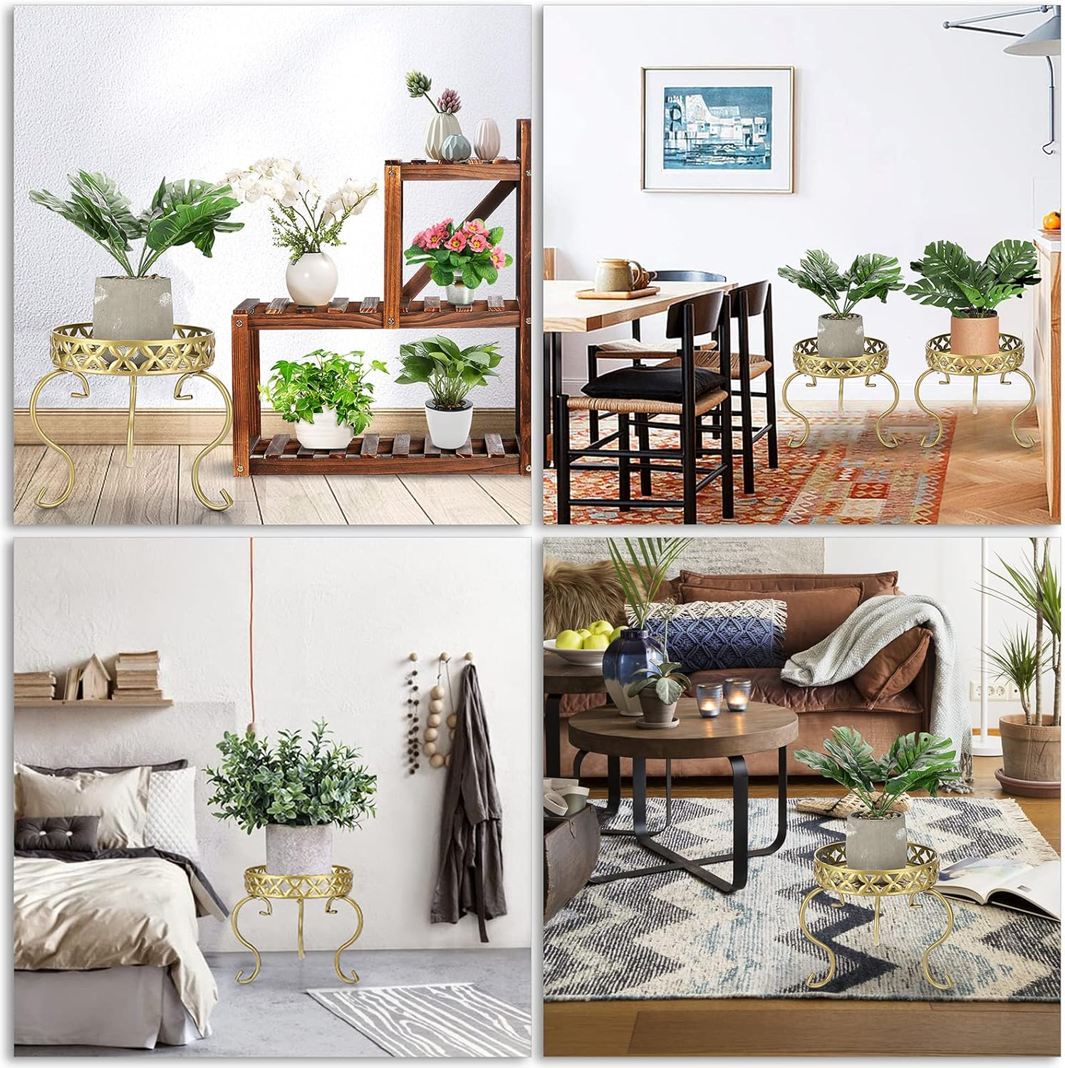 Ownmy Metal round Plant Stand Indoor Outdoor Flower Pot Holder, Heavy Duty Iron Plant Stand Display Potted Rack for Home, Garden, Patio, Golden Color - Black image number 4