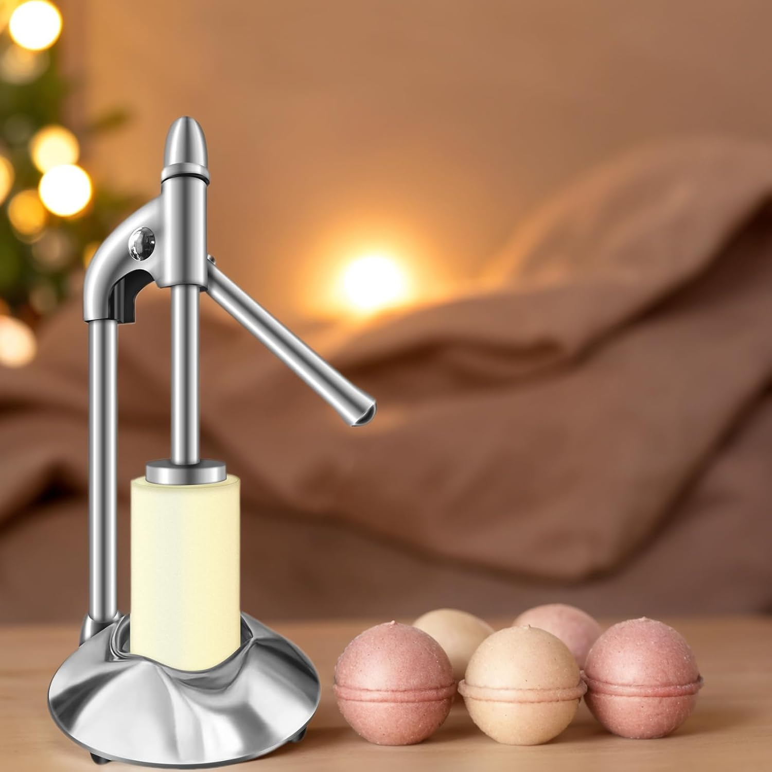 Dsyisvia Stainless Steel Bath Bomb Press Machine with Bath Bomb Mold Set，Mold & Bath Bombs Press for DIY Making Supplies， for Crafting Handmade Spa Fizzy Bath Bombs, DPS-1, Silvery image number 2