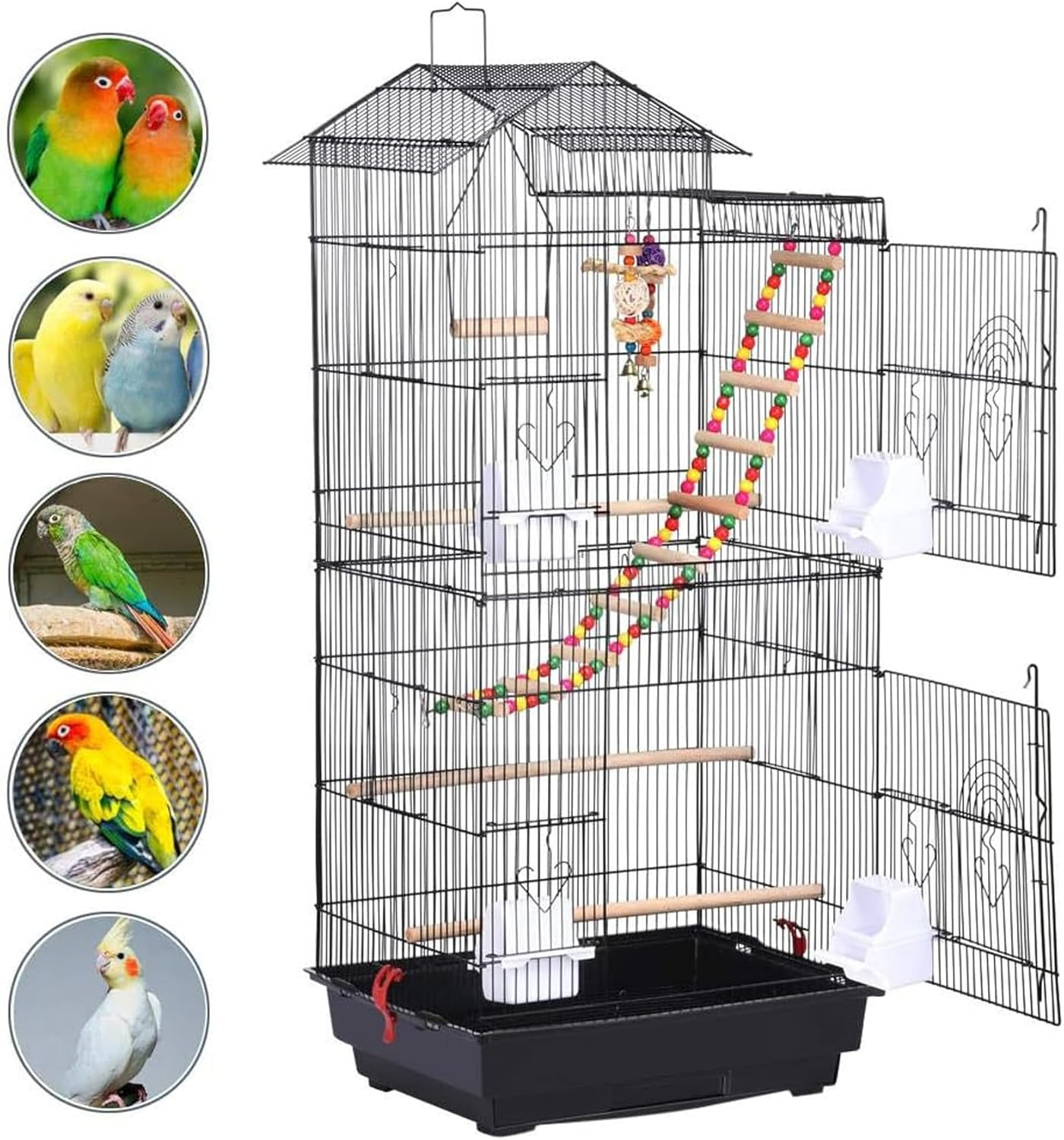 Metal Bird Cage, Large Flight Bird Cages for Conure Parakeet, Quaker Parrot, Cockatiel, Lovebird, Pigeon with Roof Top, Black 45 * 35 * 100Cm image number 6