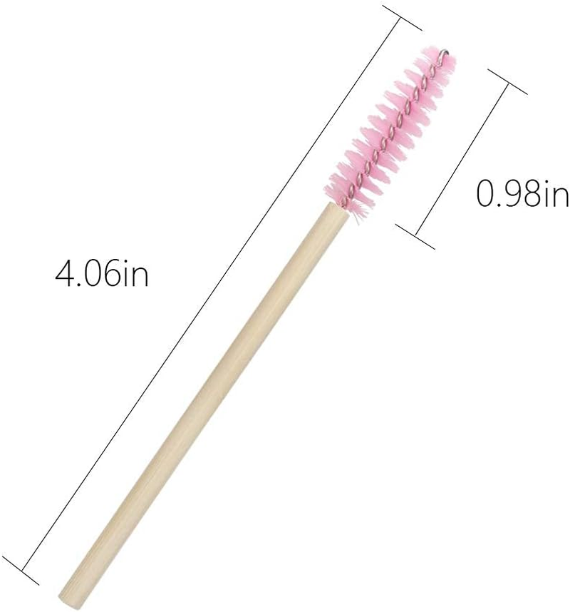 Myaokue-Up 100 Pack Bamboo Handle Mascara Wands Disposable Eyelash Brushes Lash Extension Tool, Pink - Blue image number 4