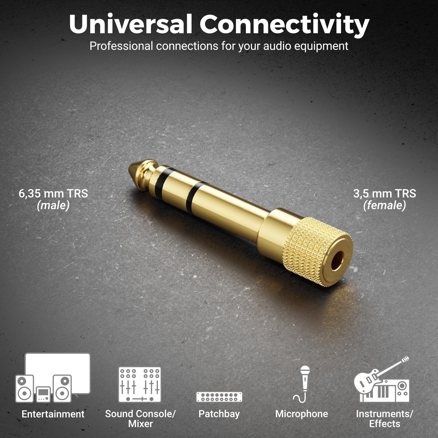 Deleycon Jack Adapter [Pack of 1] 6.35 Mm to 3.5 Mm - Stereo Audio Coupling Jack Adapter - for Headphones Guitar Hifi Receiver Amplifier Home Cinema Mixer Keyboard TRS image number 6