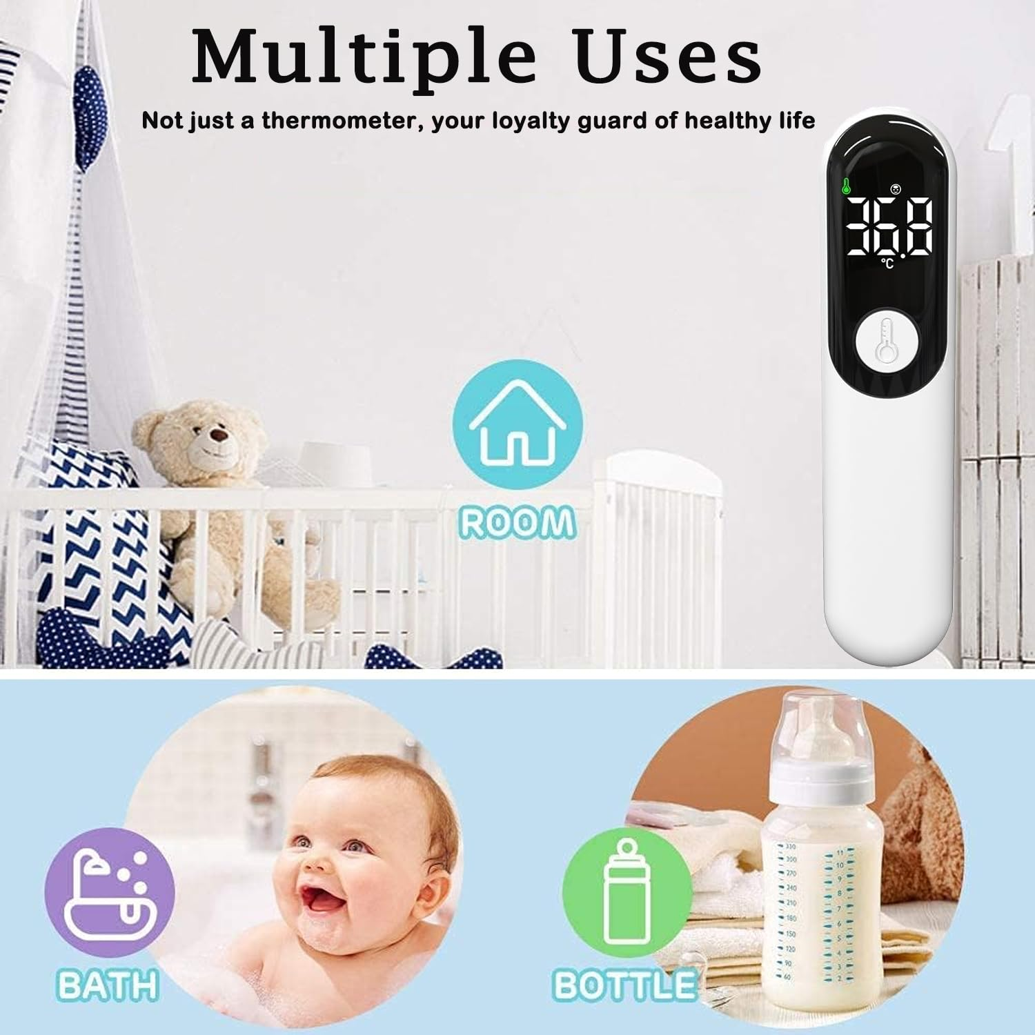 Touchless Baby Thermometer, Infrared Forehead and Ear Digital Thermometer, Medical Temporal Thermometers for Adults, Kids, Baby, Portable, with LCD Screen, Fever Alarm & Silent Mode image number 2