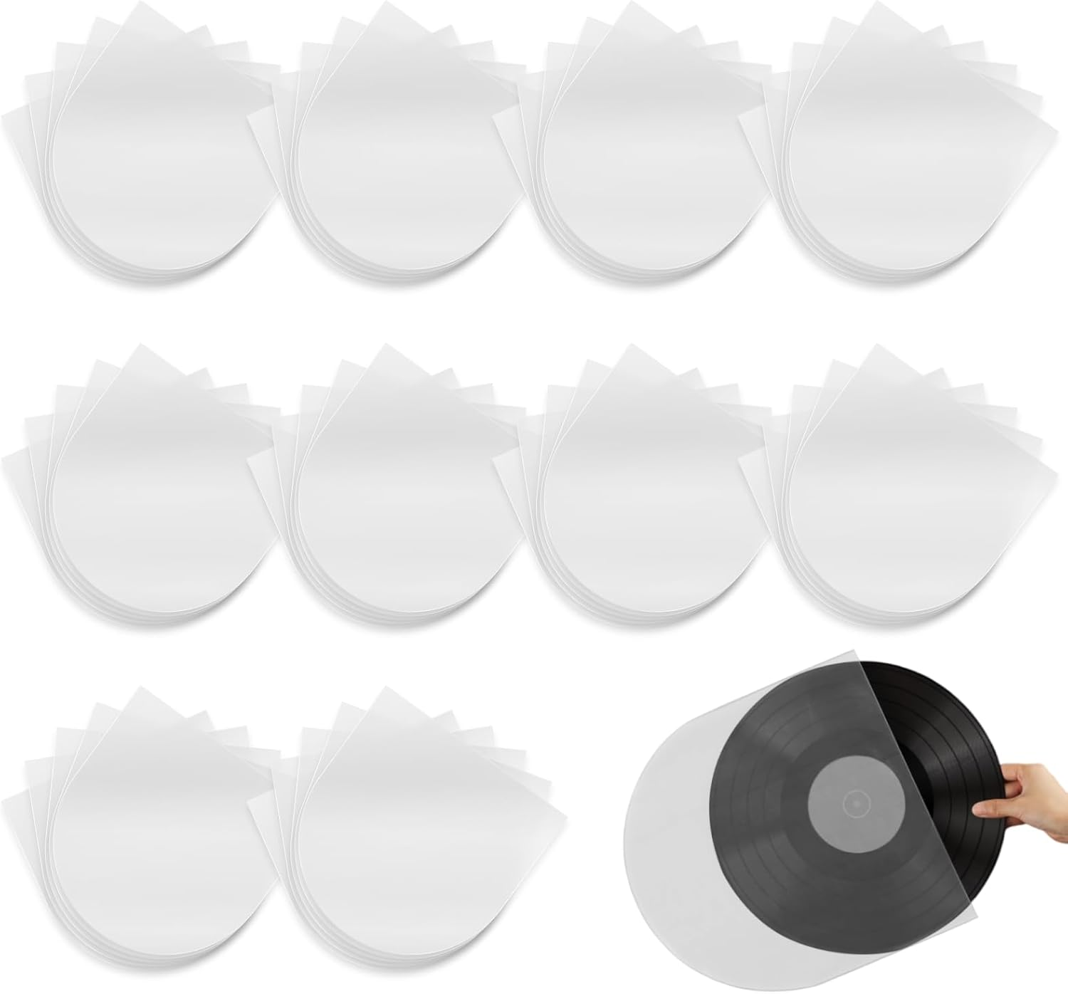 50 Pack of Anti-Static & Dust Vinyl Record Inner Sleeves, Rounded Acid-Free LP Sleeves for 12-Inch Single & Double LP Album Covers, Ultimate Protection for Your Precious Record Collection image number 1