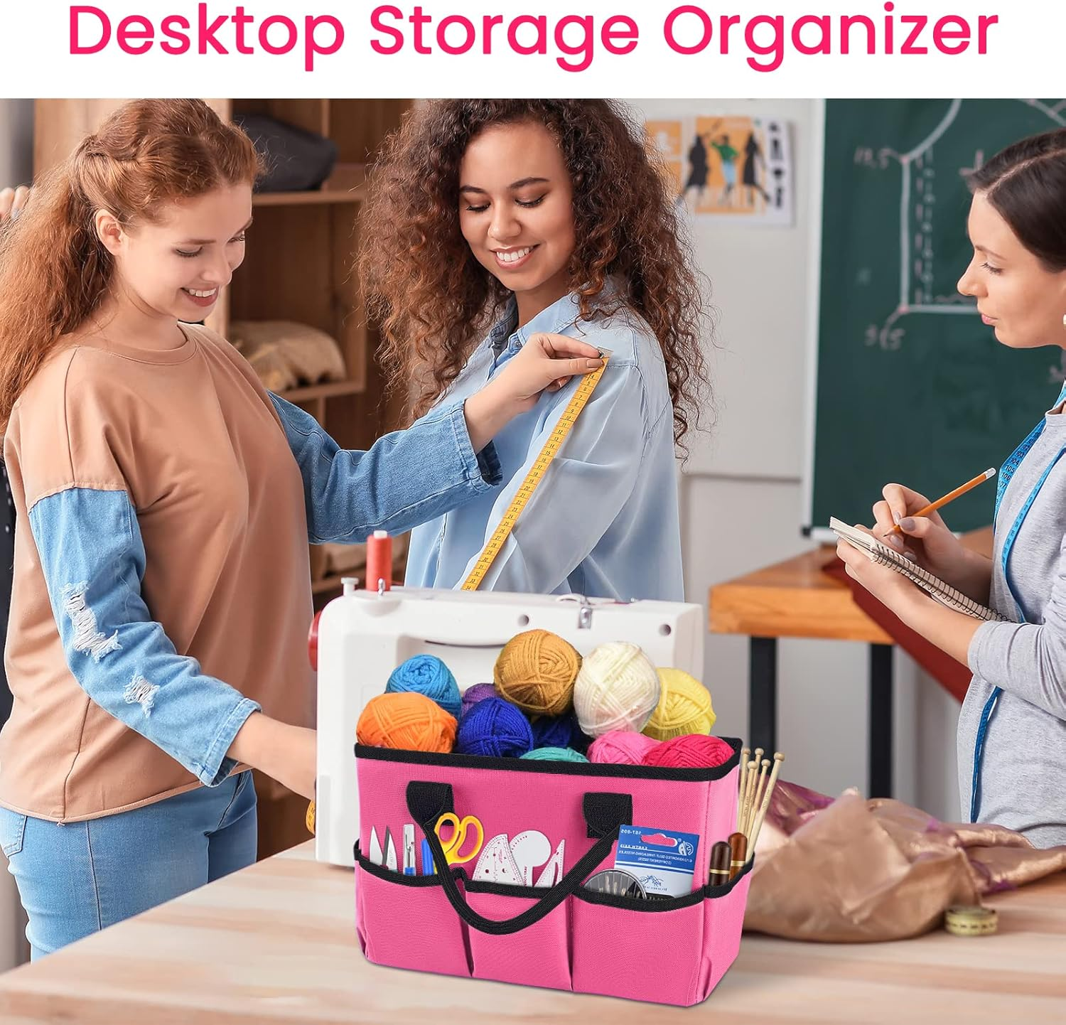 Godery Desktop Tote and Stock Organize, Teacher Helper Tote Bag Organization for Arts, Books, Stationery, Etc, and Office Desk Organize, Make-Up Storage Tote with Handles for Travel (PINK) image number 2