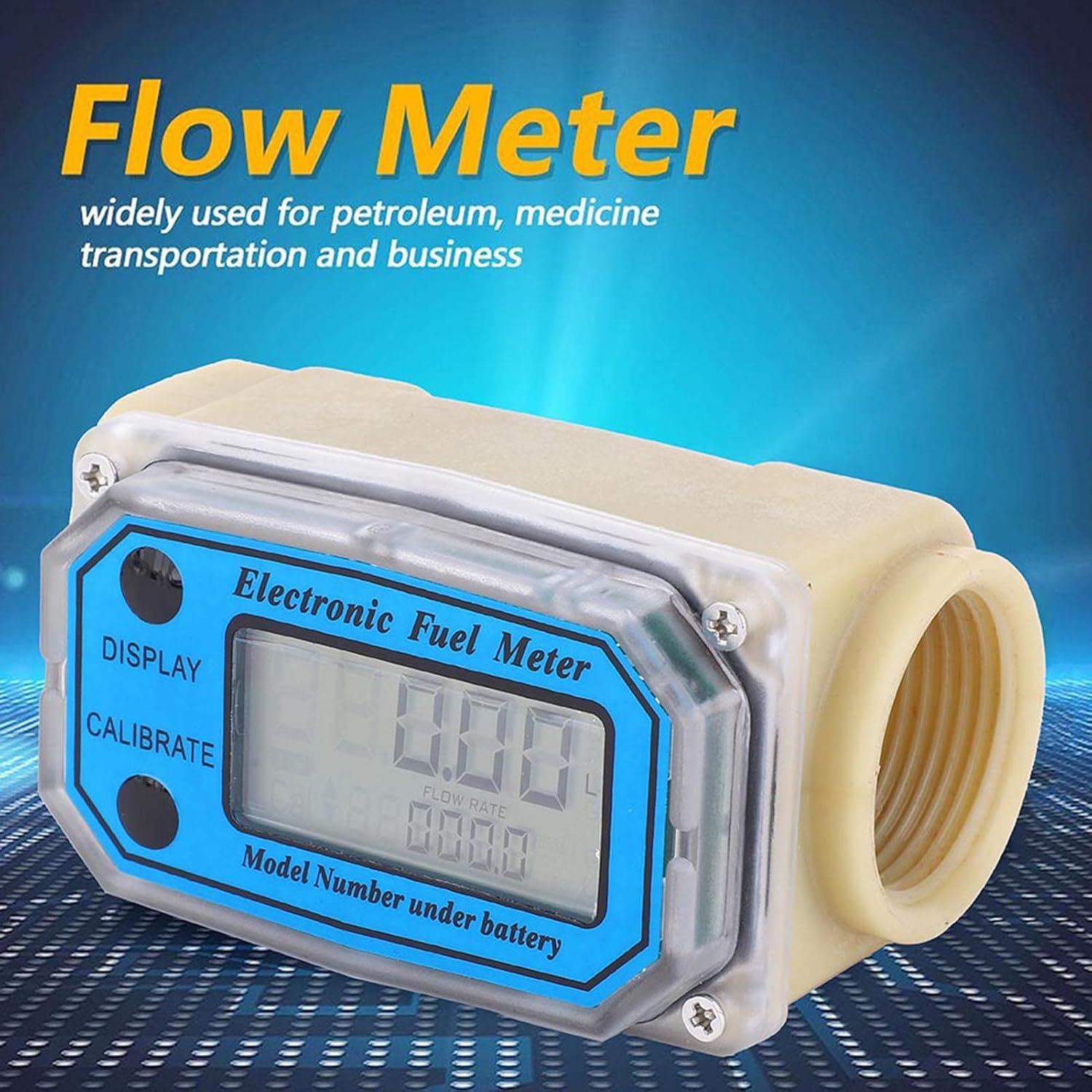 Turbine Flow Meter, 1" BSPT Mini Digital Turbine Flowmeter Diesel Fuel Flow Meter 10‑90L/Min for Diesel, Kerosene, Gasoline image number 1