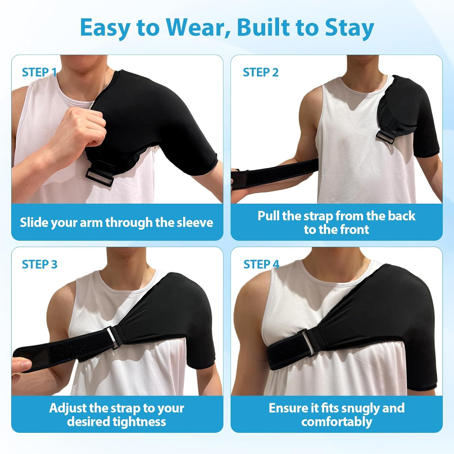 Shoulder Ice Pack Wrap for Pain Relief & Injury Recovery, Reusable Hot & Cold Gel Compression Sleeve for Swollen Arm, Rotator Cuff & Bursitis - Fits Left or Right Shoulder, Easy to Wear S/M